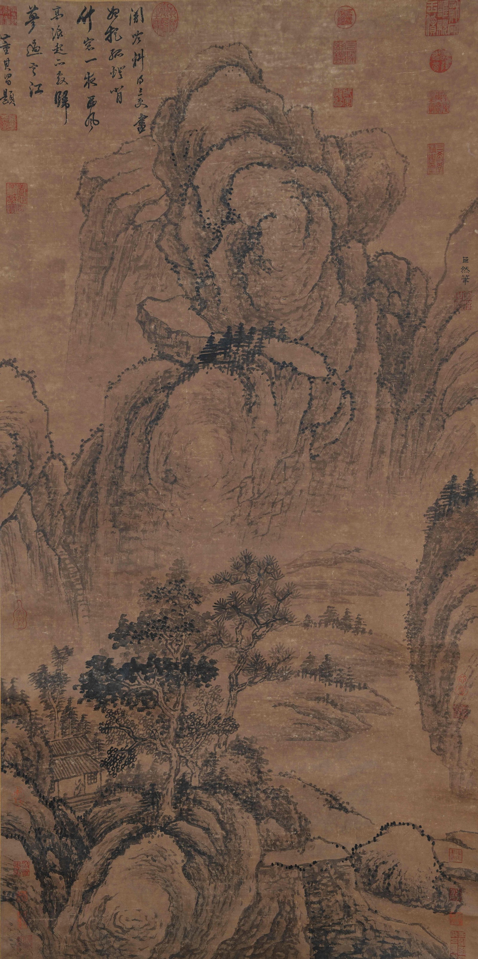 A LANDSCAPE PAINTING ON PAPER BY JURAN.巨然: Landscape Painting on Paper by Juran.巨然