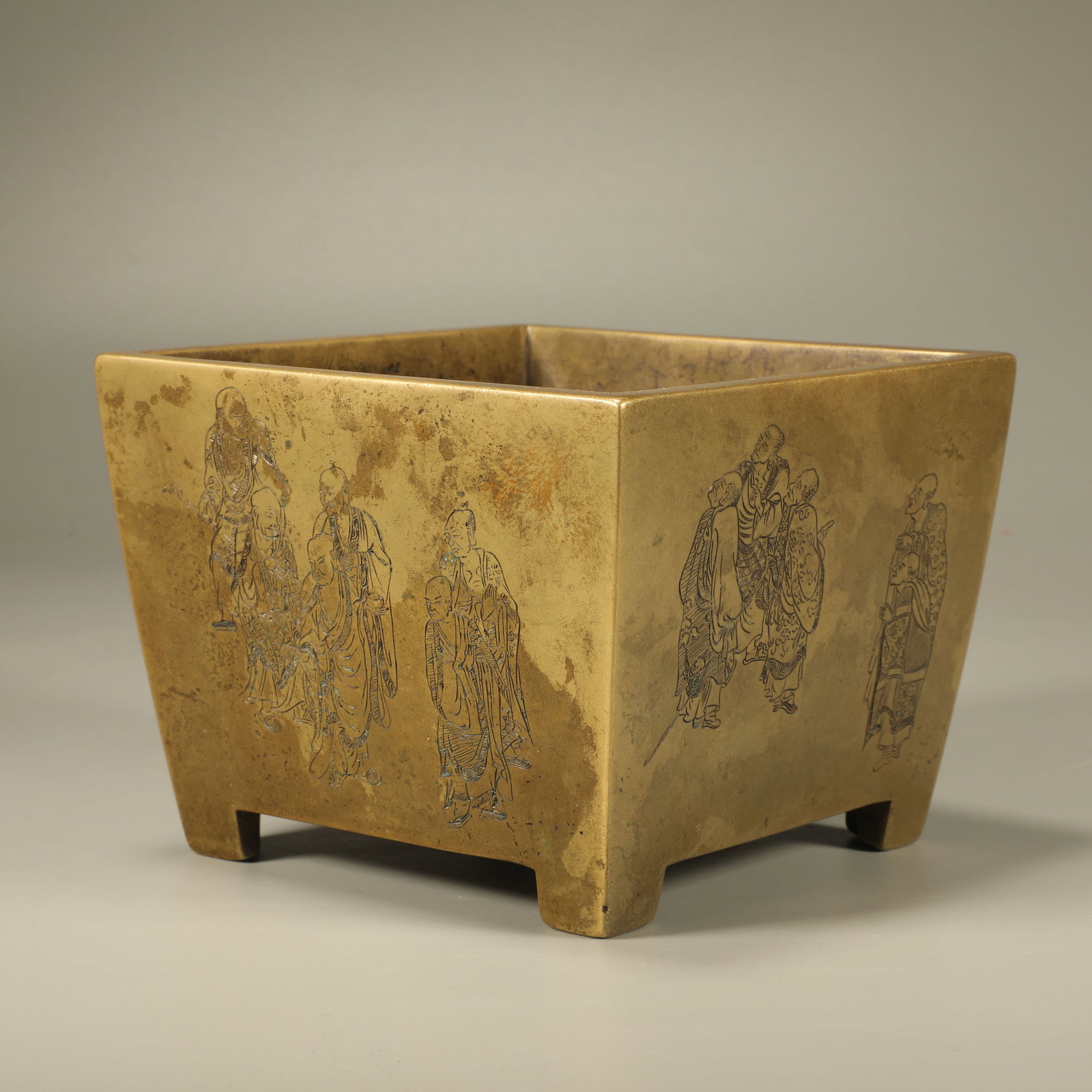 A BRONZE INCENSE BURNER CARVED WITH EIGHTEEN ARHATS (1 of 7)