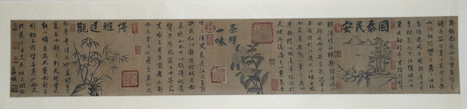 A LANDSCAPE AND FLOWER PAINTING ON PAPER BY ZHAO MENGFU.趙孟頫: Landscape and Flower Painting on Paper by Zhao Mengfu.趙孟頫