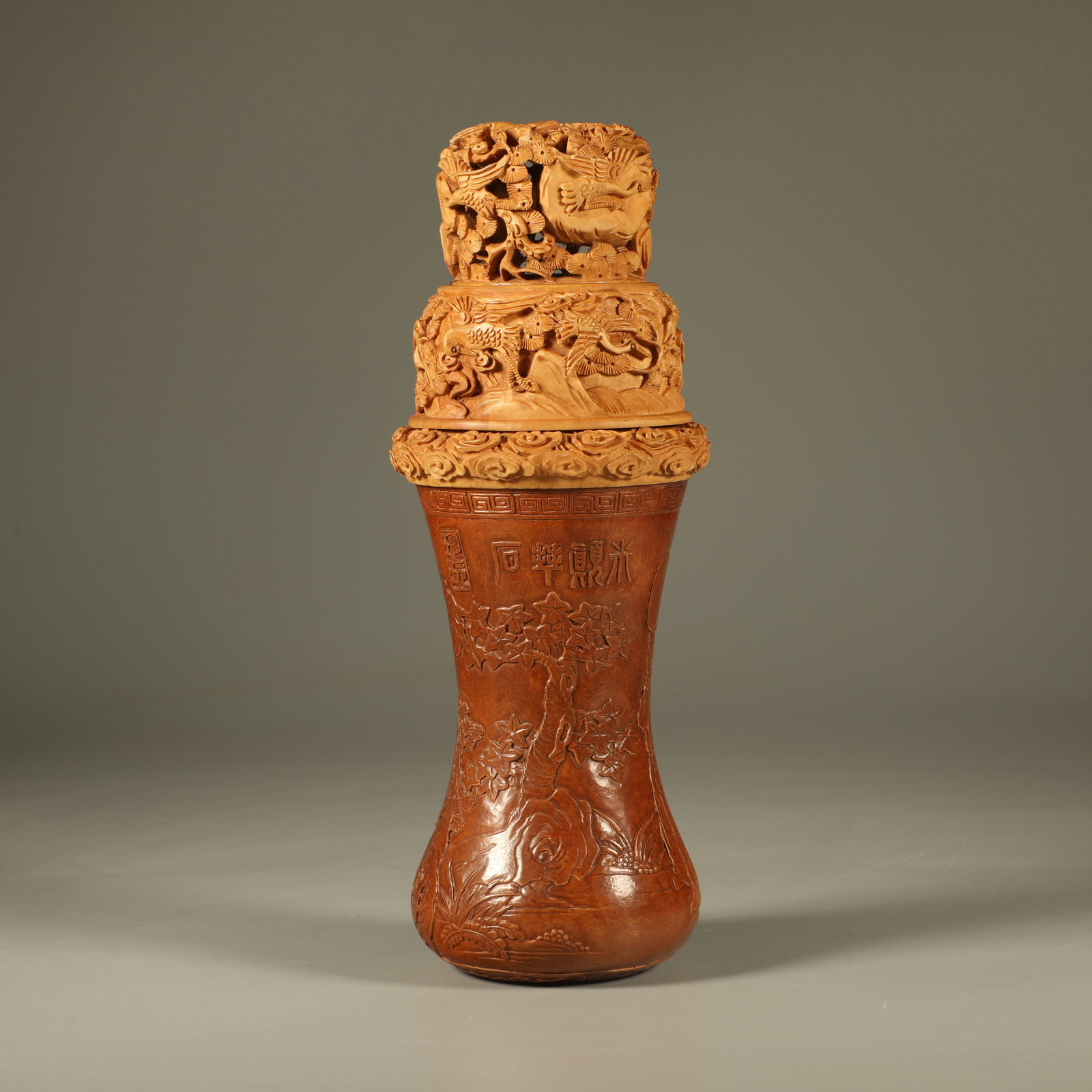 A GOURD-SHAPED CRICKET POT CARVED WITH FIGURE STORY SCENE (1 of 6)
