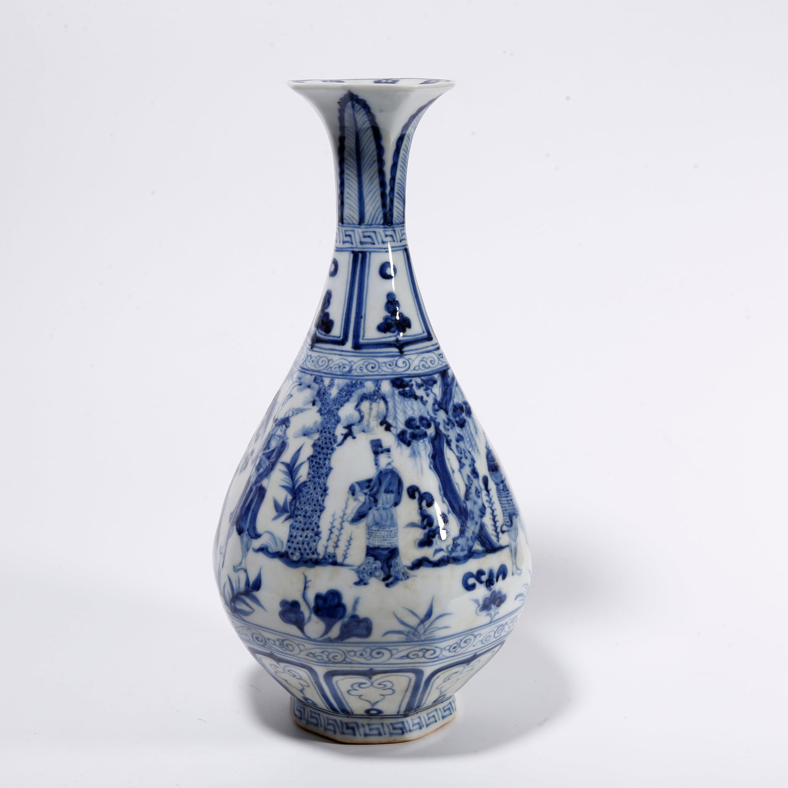 A BLUE AND WHITE PEAR-SHAPED VASE WITH FIGURE STORY PATTERN (1 of 10)