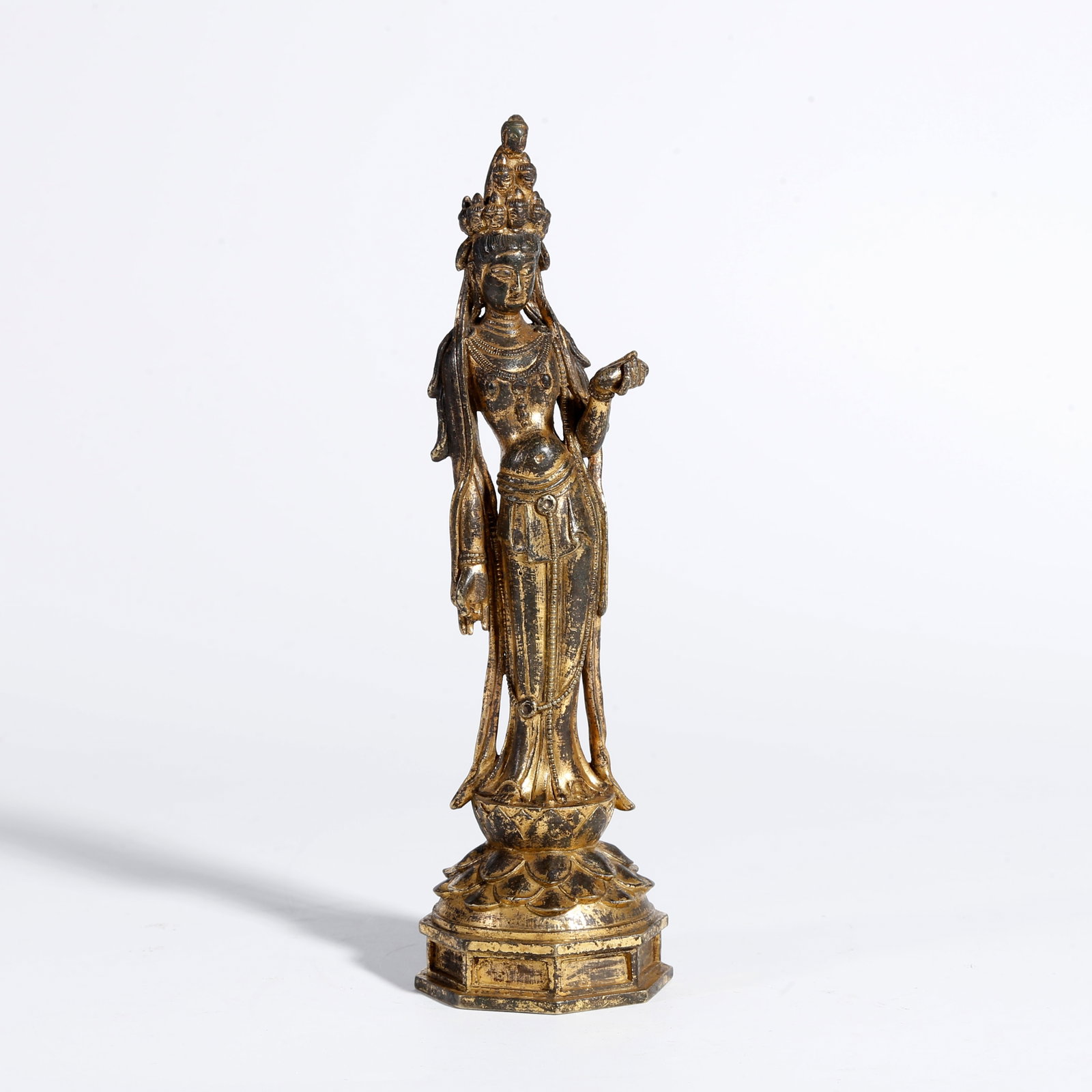 A GILT BRONZE STANDING AVALOKITESHVARA STATUE: Gilt Bronze Standing Avalokiteshvara Statue