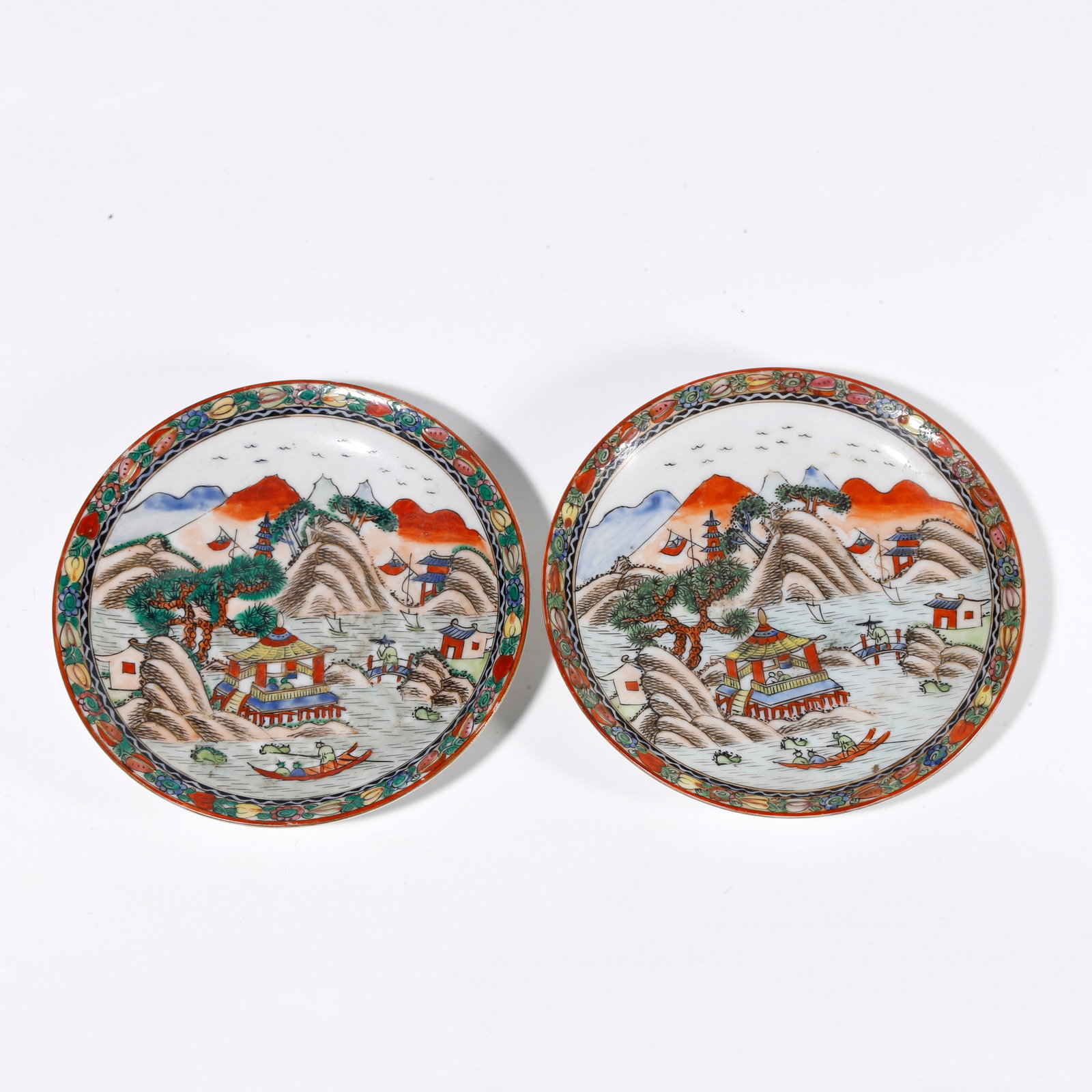 A PAIR OF CANTON ENAMEL PLATES WITH LANDSCAPE PATTERN (1 of 9)