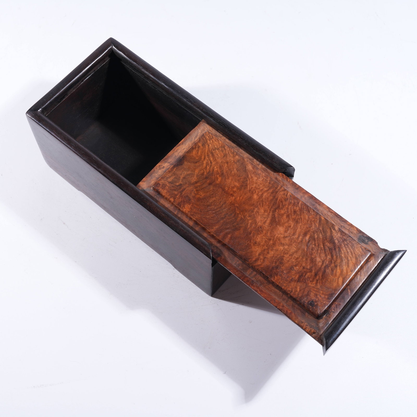 A ZITAN COVERED BOX INLAID WITH BURL WOOD (1 of 9)