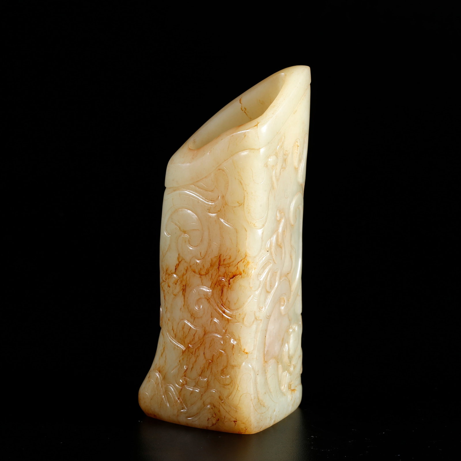 A HETIAN JADE CARVED BRUSH HOLDER WITH ANIMAL MOTIFS (1 of 10)