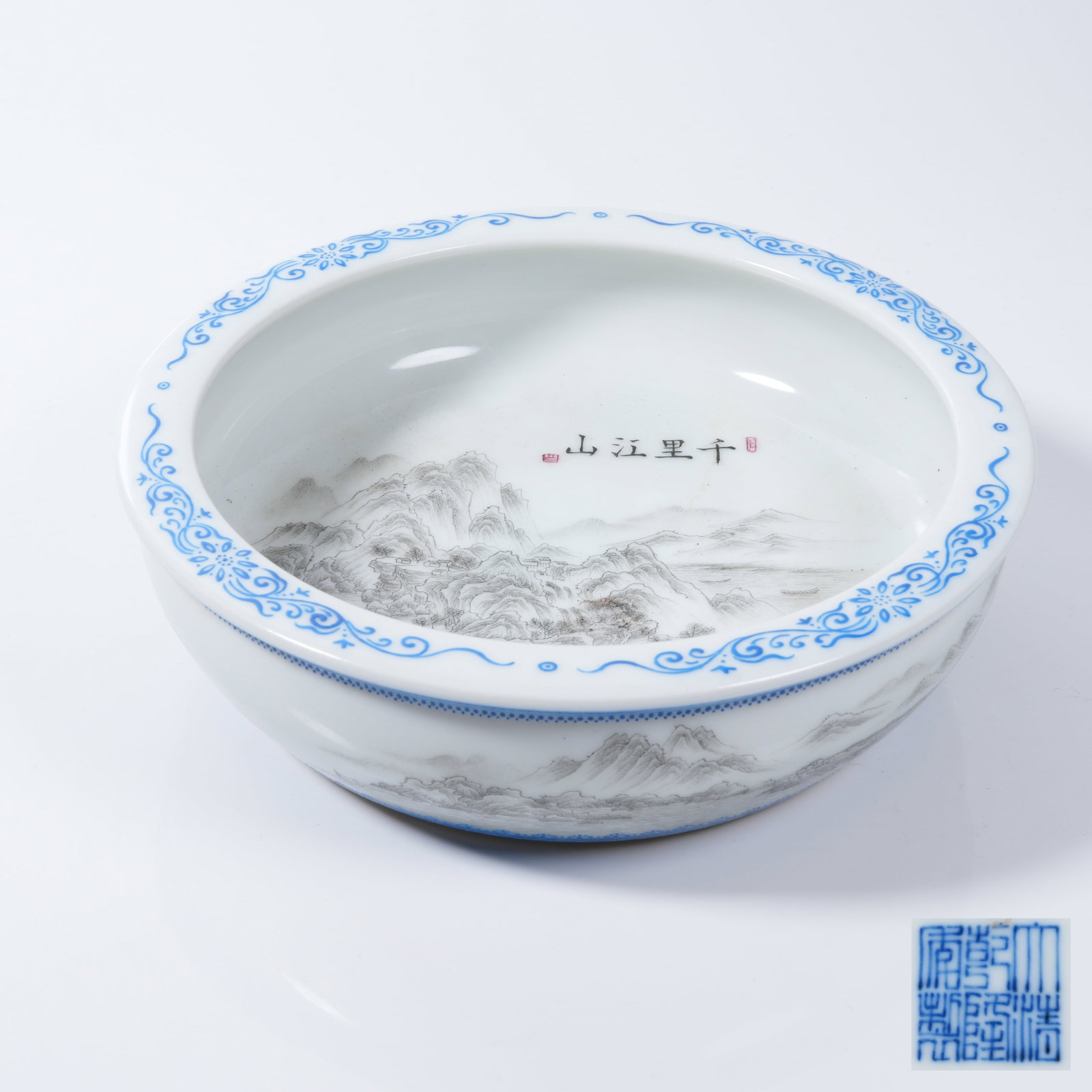 A WATER COUPE WITH THOUSAND LI RIVER AND MOUNTAIN PATTERN IN INK COLOR (1 of 9)
