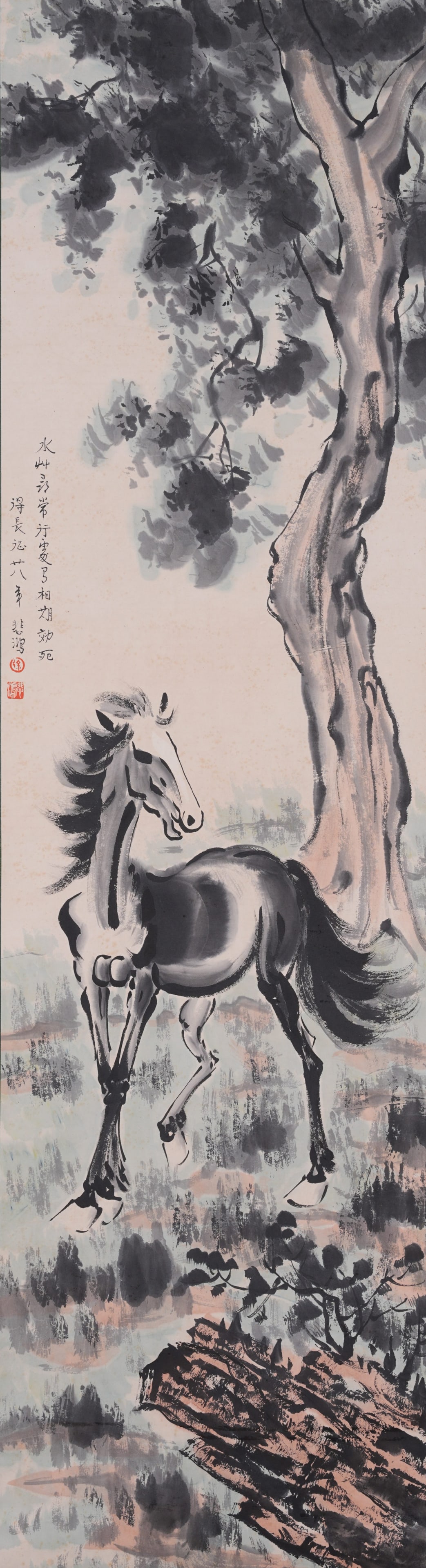 A STEED PAINTING ON PAPER BY XU BEIHONG.徐悲鴻: Steed Painting on Paper by Xu Beihong.徐悲鴻