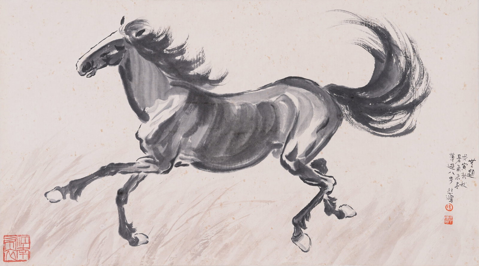 A GALLOPING HORSE PAINTING ON PAPER BY XU BEIHONG.徐悲鴻 (1 of 9)