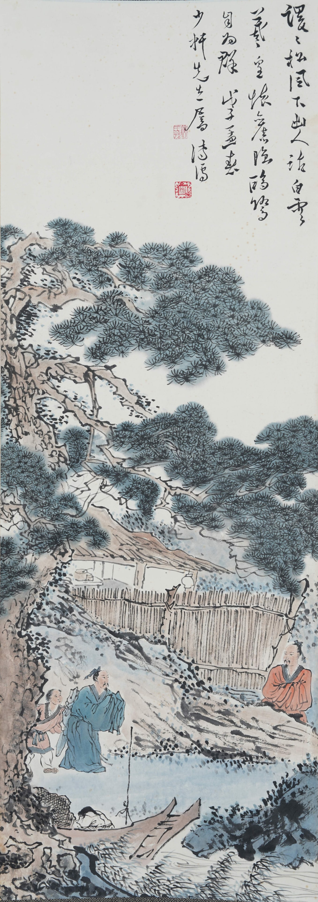 A LANDSCAPE AND FIGURE PAINTING ON PAPER BY PU RU.溥儒: Landscape and Figure Painting on Paper by Pu Ru.溥儒