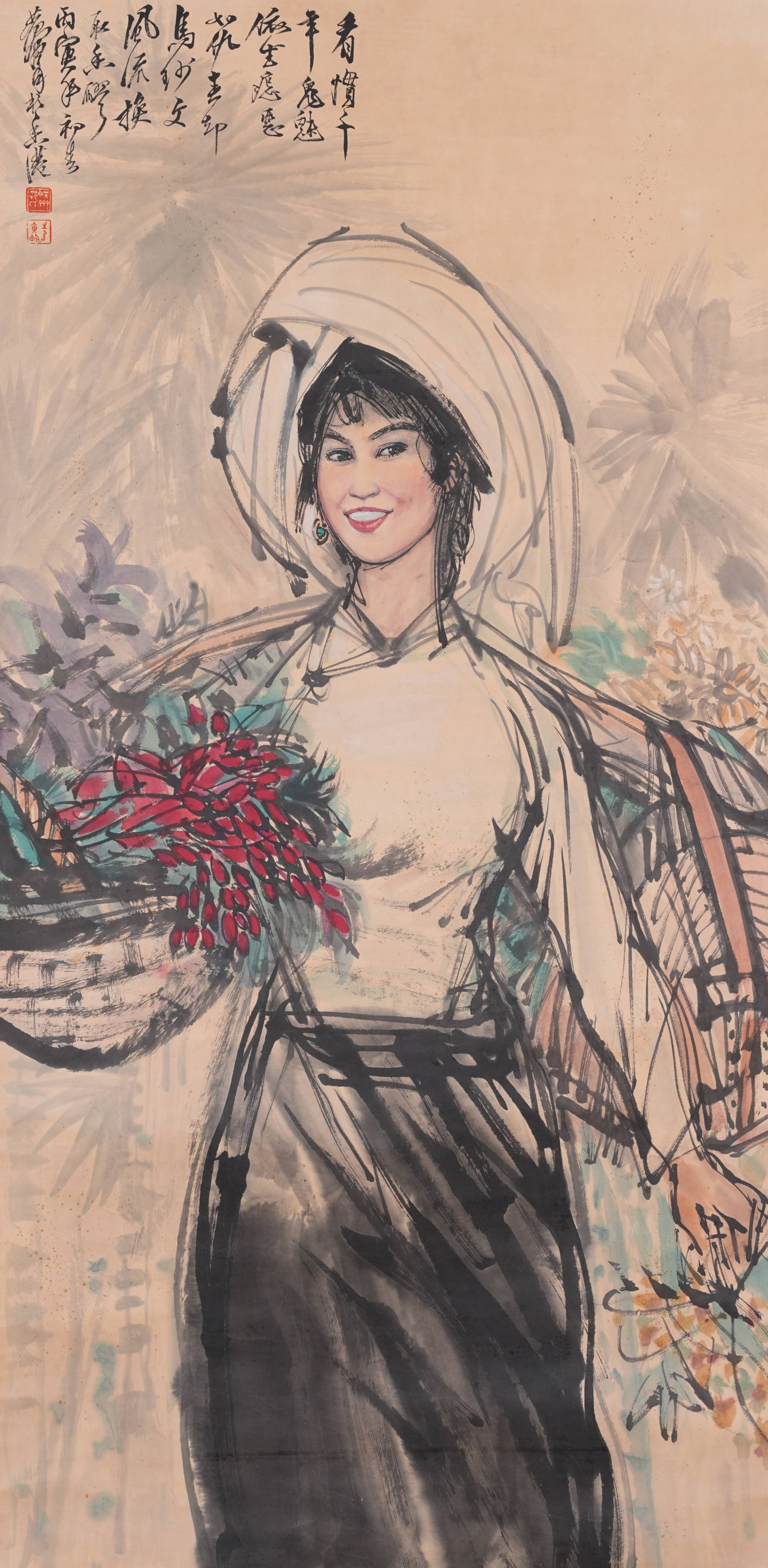 A FIGURE PAINTING ON PAPER BY HUANG ZHOU.黃胄 (1 of 8)