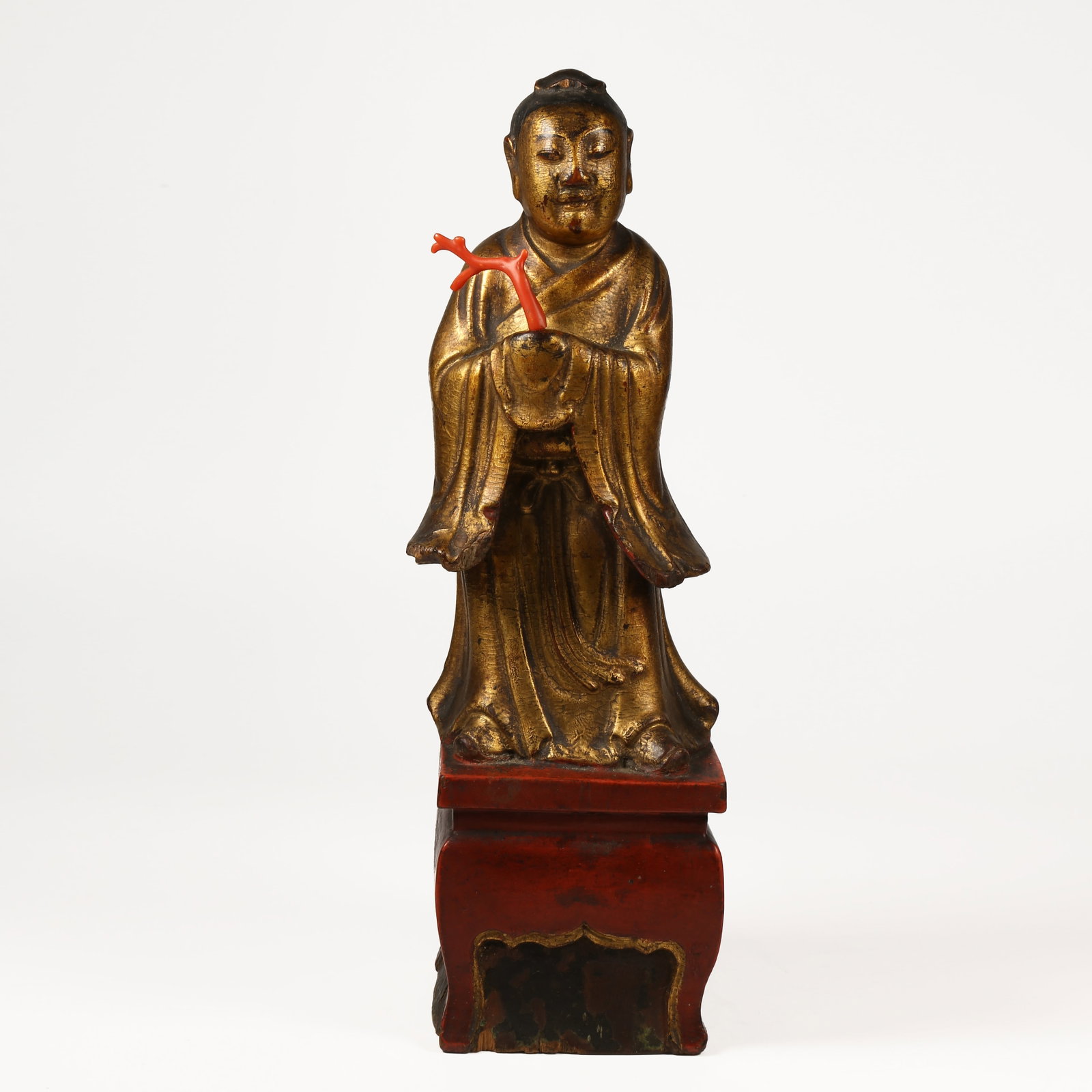 A GILDED WOODEN FIGURE OF LU XING (GOD OF PROSPERITY) (1 of 9)