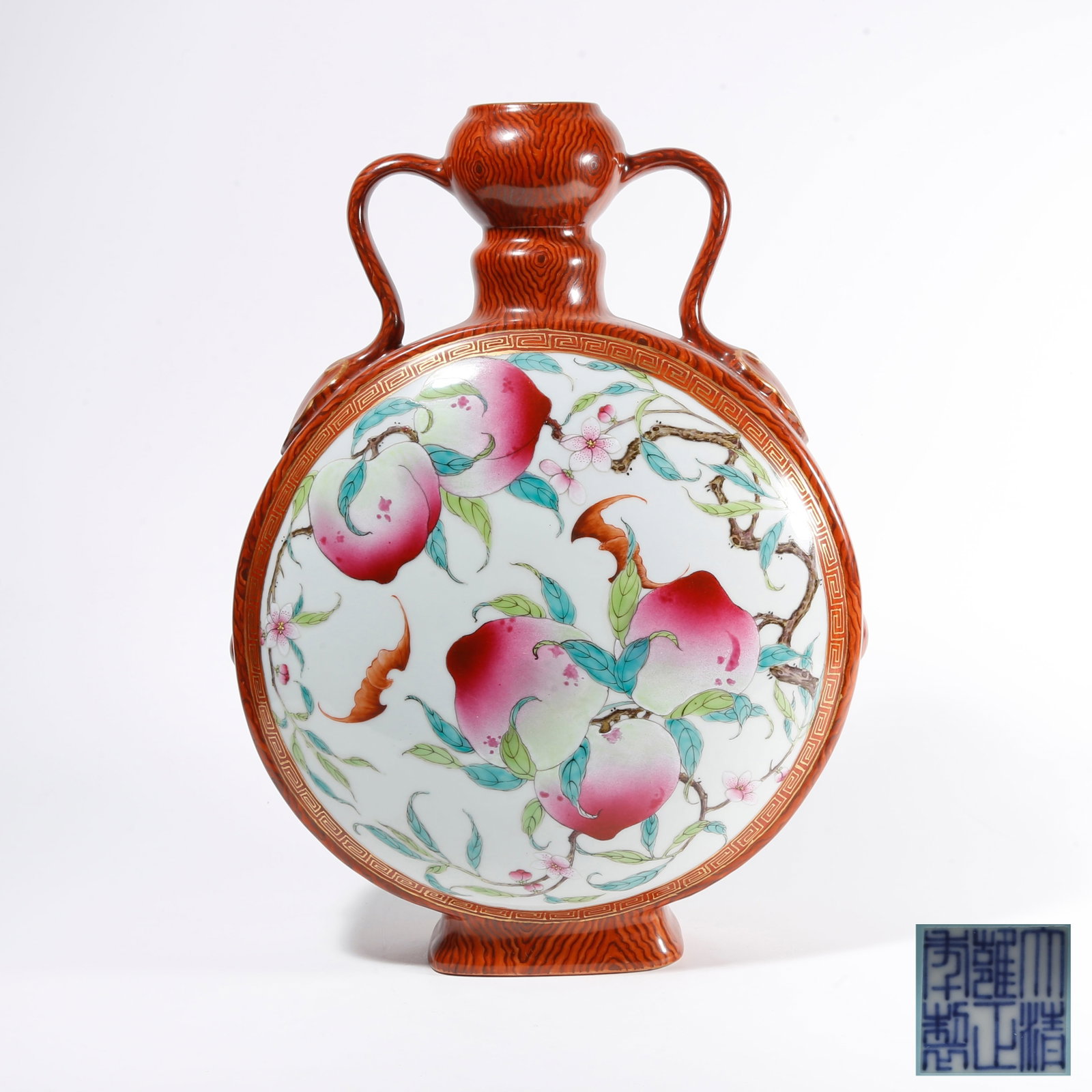 A WOOD-GRAIN GLAZED MOON FLASK WITH FORTUNE AND LONGEVITY PATTERN (1 of 10)