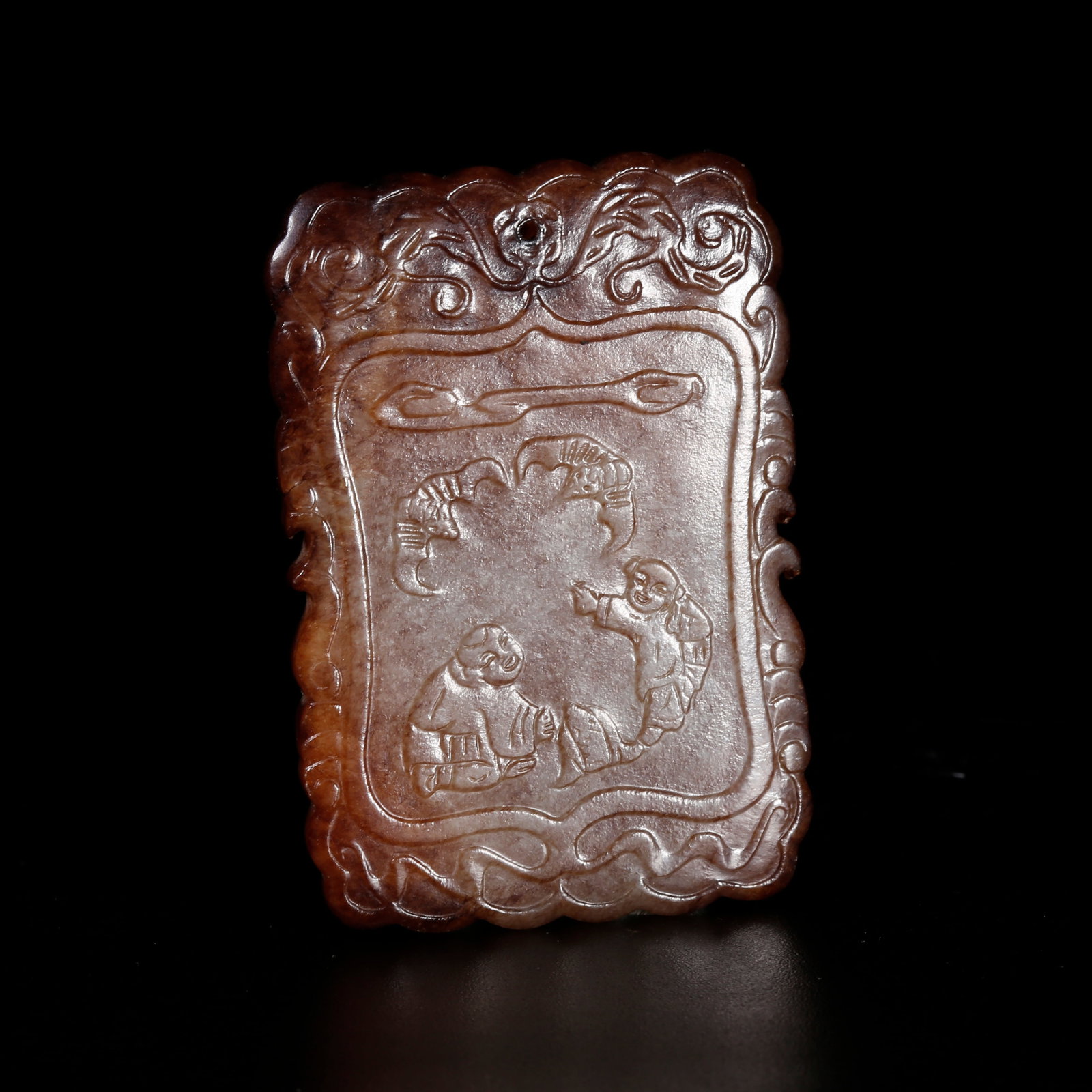 A HETIAN JADE CARVED PLAQUE WITH "FORTUNE AND LONGEVITY" MOTIFS: Hetian jade carved plaque with "fortune and longevity" motifs