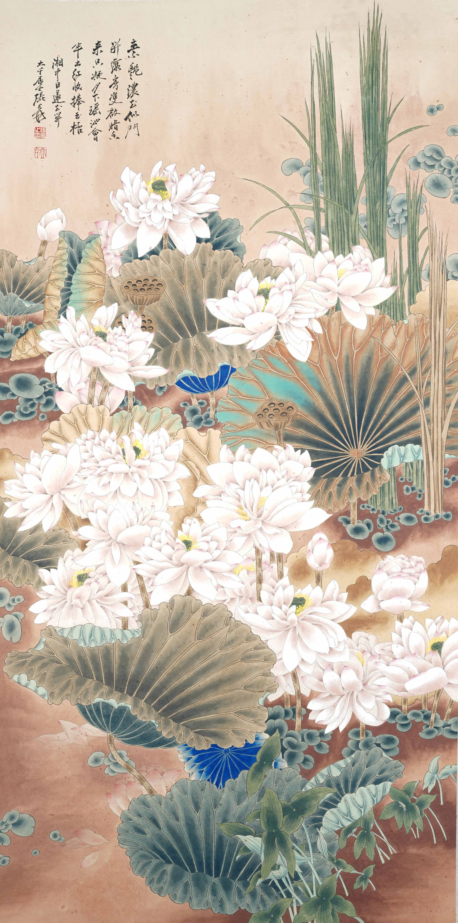 A FLOWER PAINTING ON PAPER BY ZHANG DAQIAN.張大千: Flower Painting on Paper by Zhang Daqian.張大千