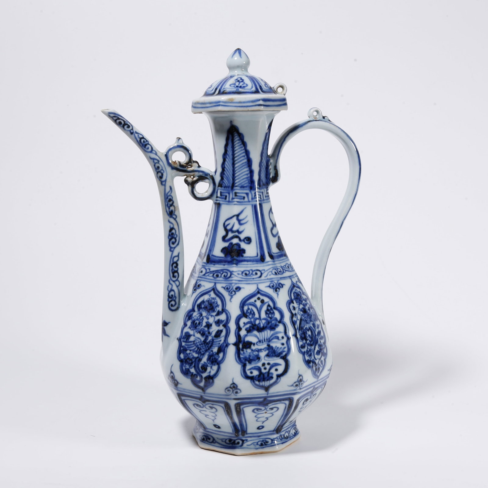 A BLUE AND WHITE EWER WITH PHOENIX AMIDST FLORAL PATTERN (1 of 9)