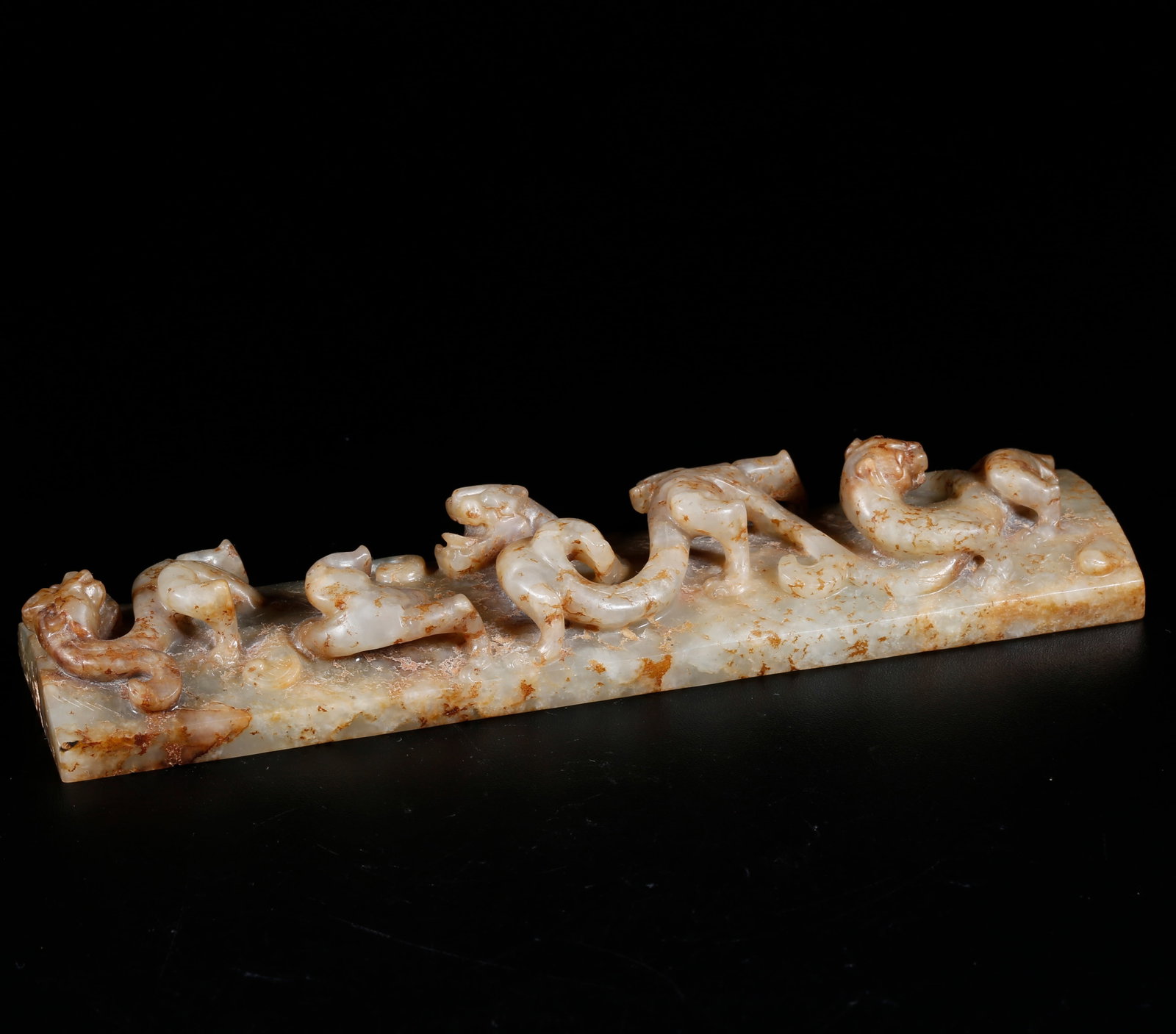 A HOTAN JADE CARVED DRAGON PATTERN PAPERWEIGHT (1 of 8)