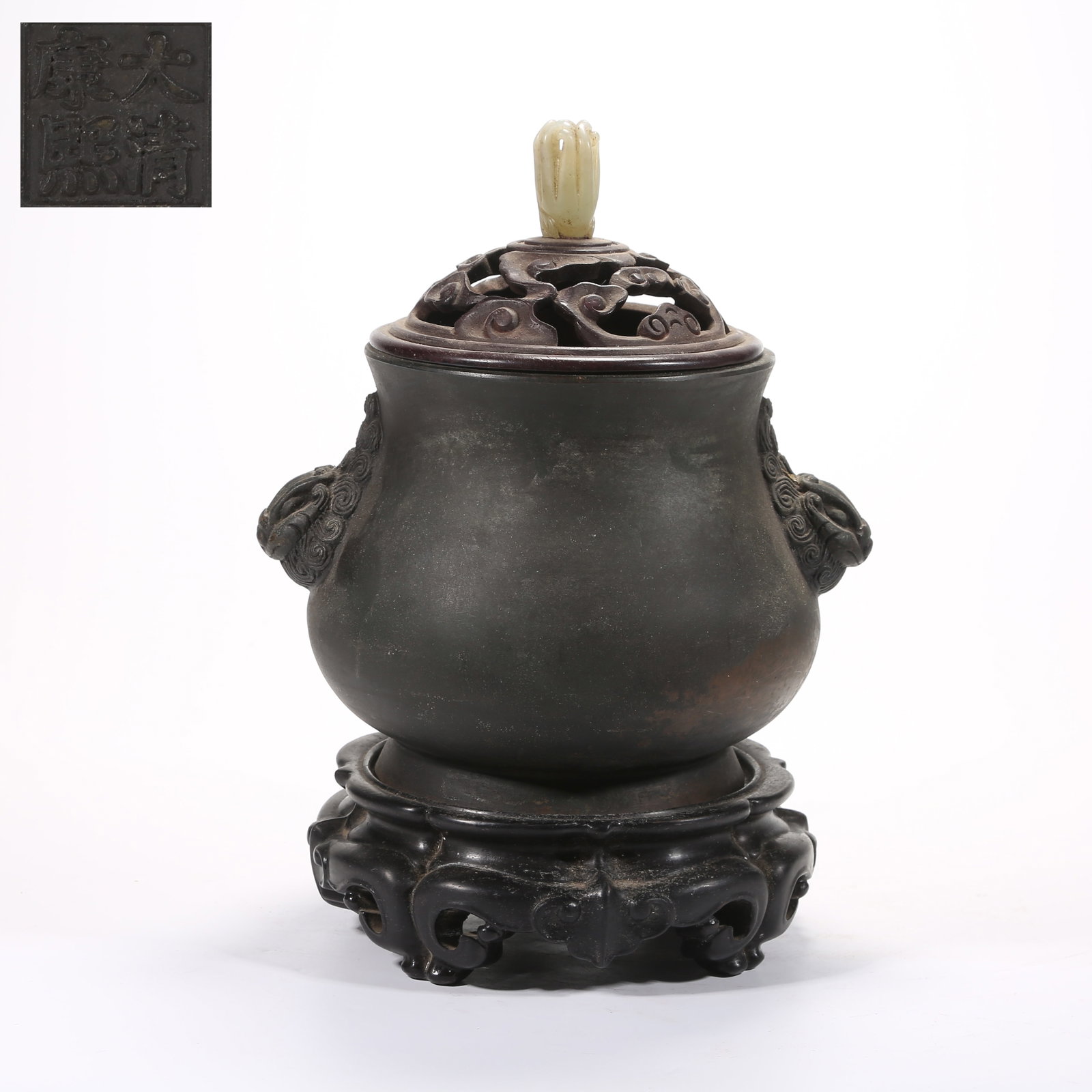 A BRONZE CENSER WITH ROOSTER HANDLES (1 of 9)