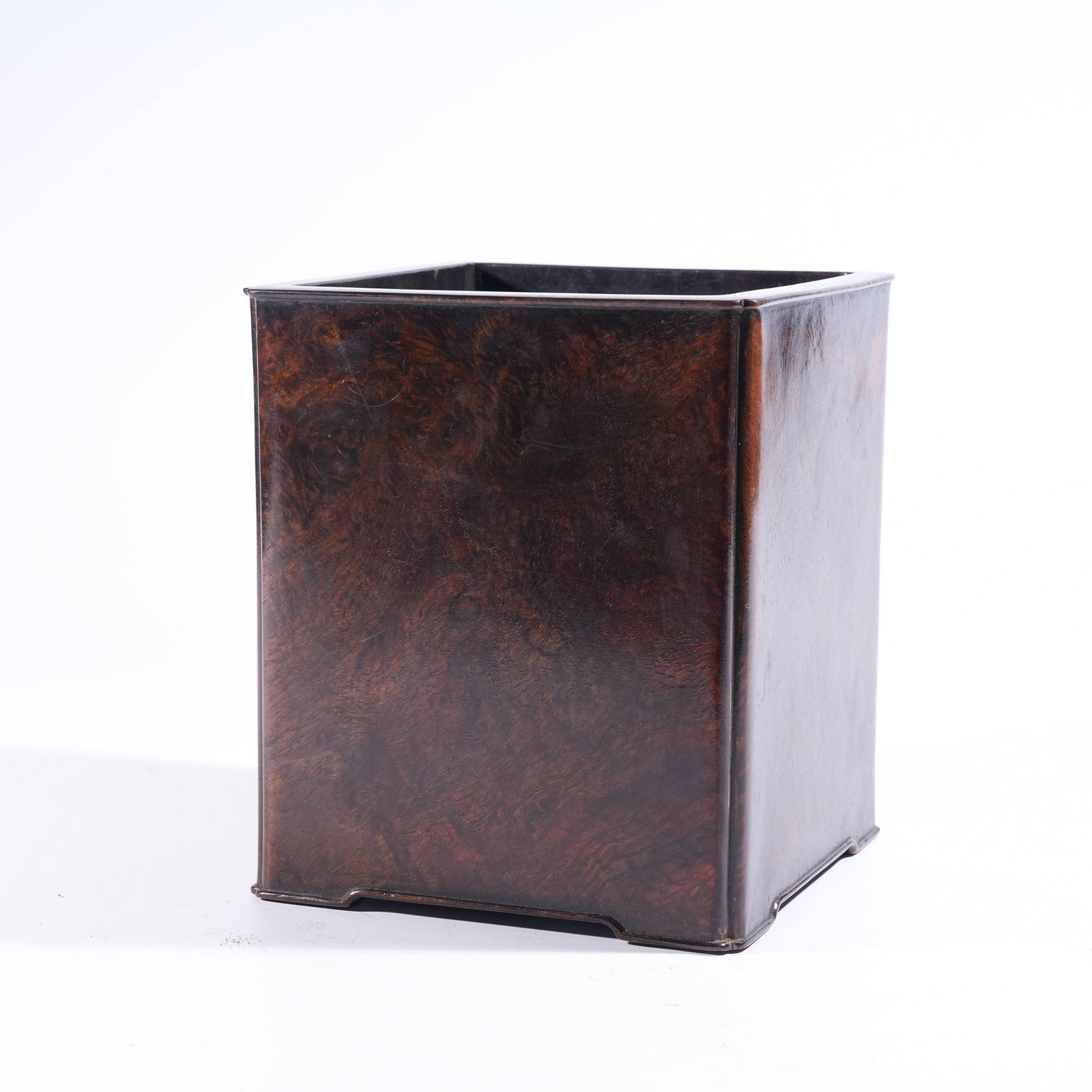 A SQUARE CHAMFERED BRUSH POT IN ZITAN WOOD: Square Chamfered Brush Pot in Zitan Wood