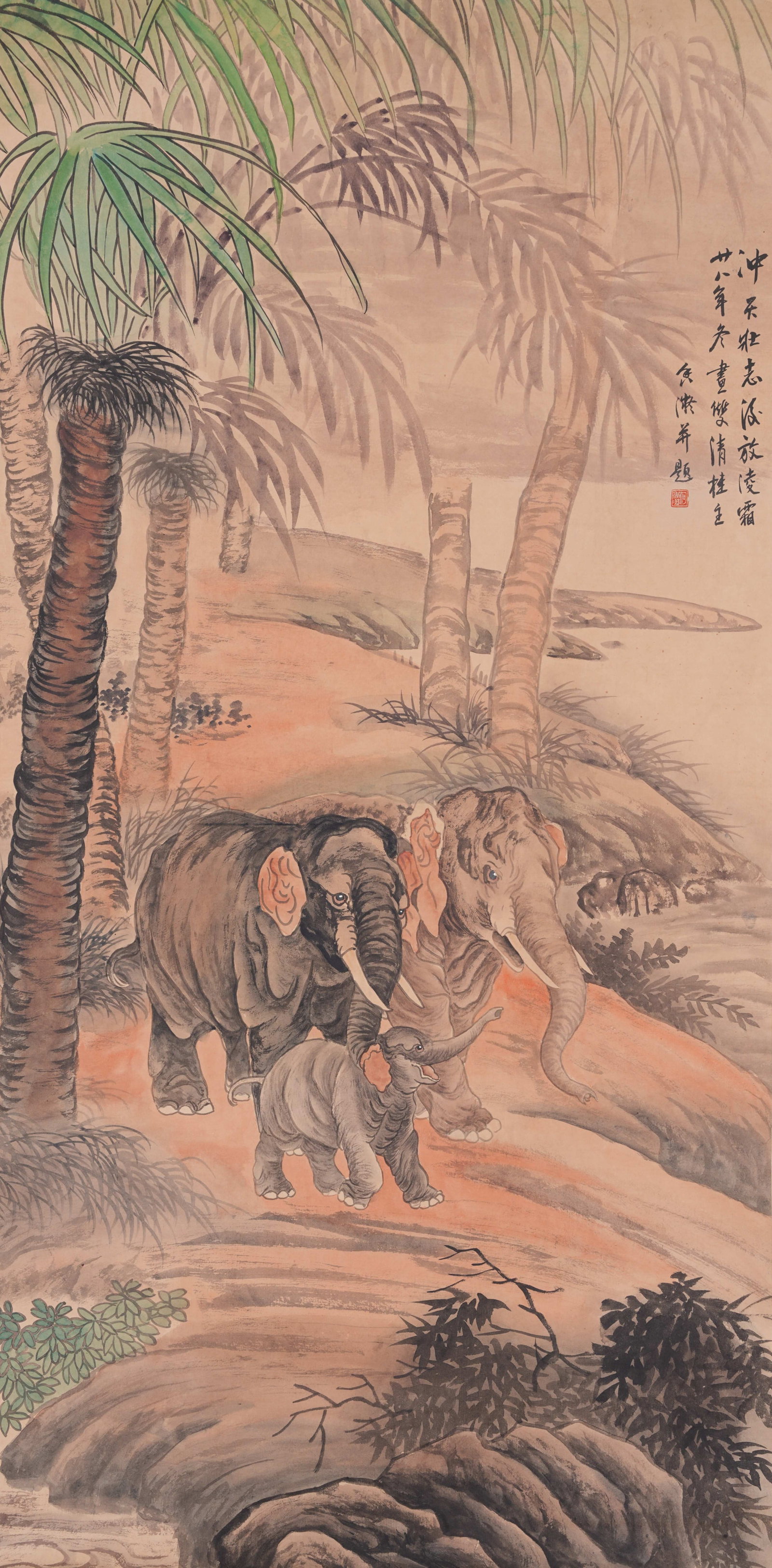 A ELEPHANT PAINTING ON PAPER BY HE XIANGNING.何香凝: Elephant Painting on Paper by He Xiangning.何香凝