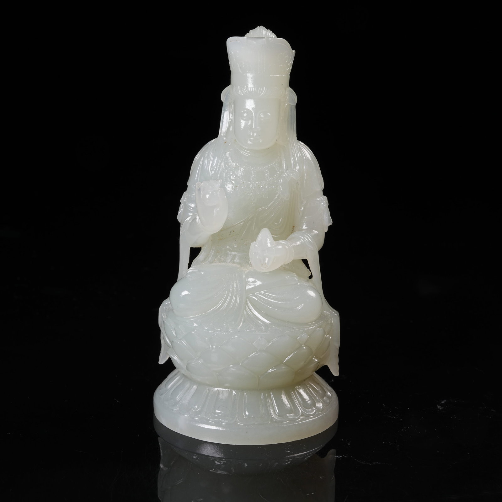 A HETIAN JADE GUANYIN WITH VASE (PURE WATER BOTTLE) FIGURE (1 of 9)