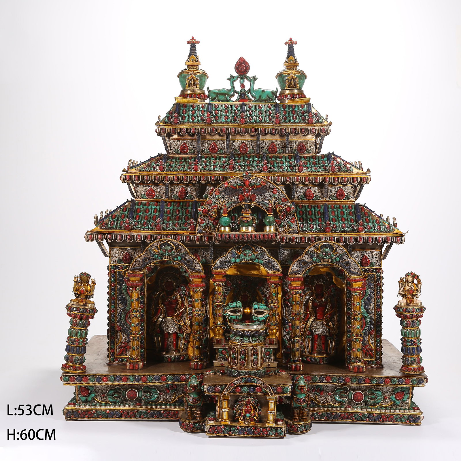 A GILT-BRONZE FILIGREE AND GEM-INLAID TEMPLE: Gilt-Bronze Filigree and Gem-Inlaid Temple