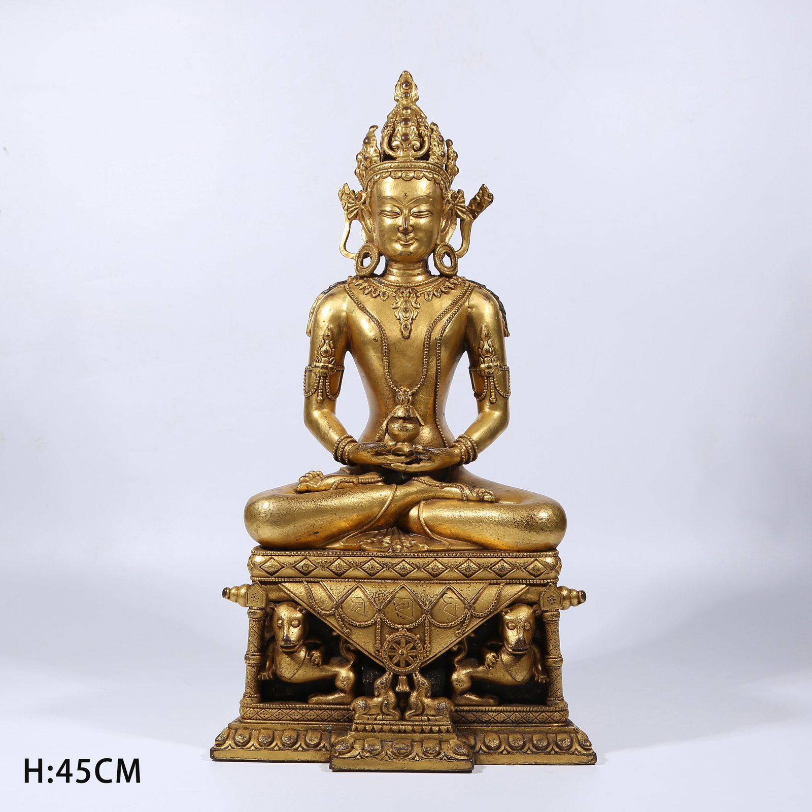 A GILT BRONZE AMITAYUS BUDDHA STATUE: Gilt Bronze Amitayus Buddha Statue
