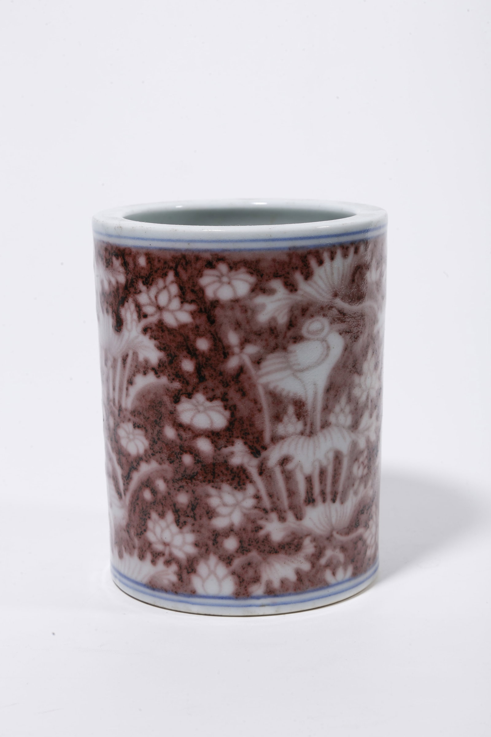 A IRON-RED BRUSH POT WITH DUCK PATTERN - 2