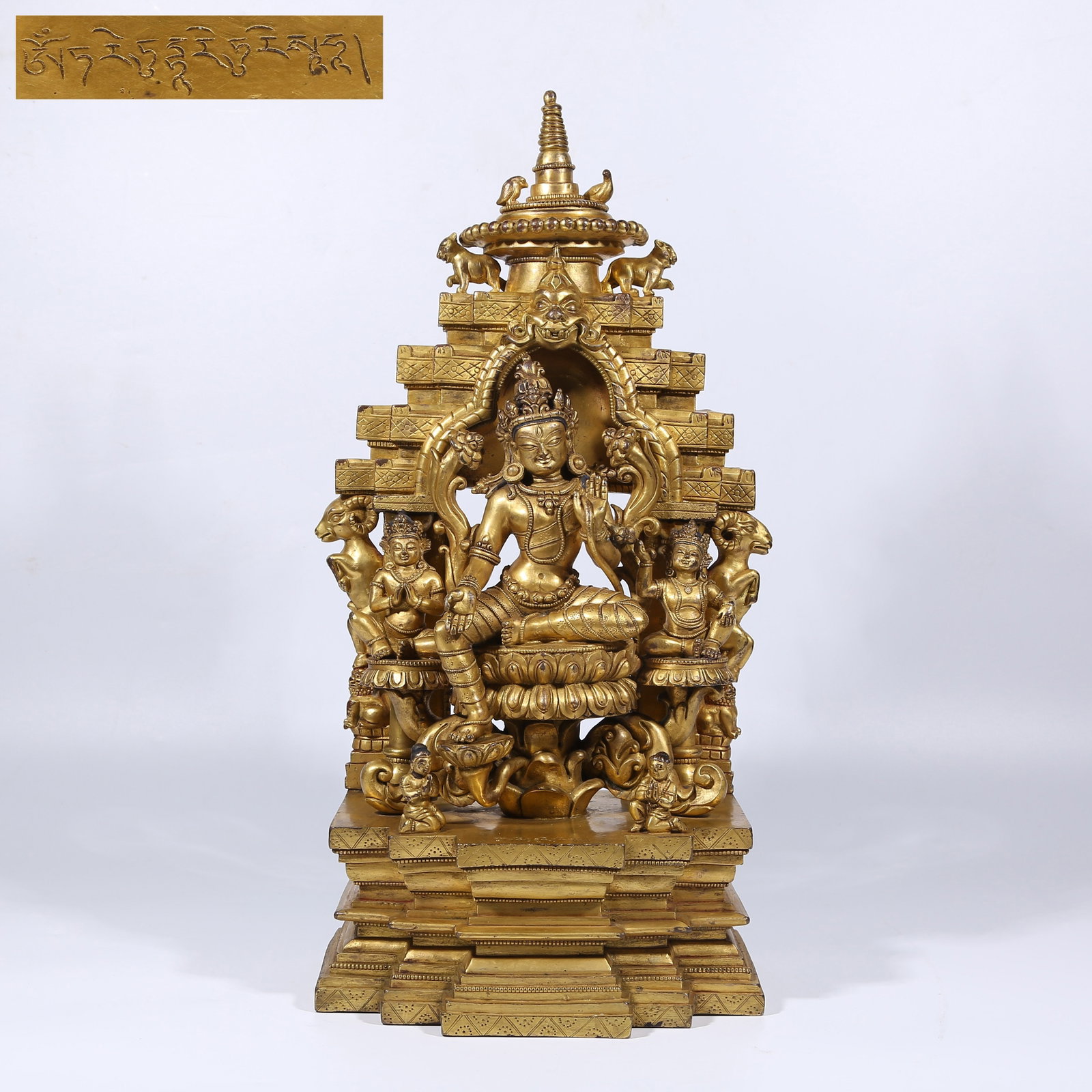 A GILT BRONZE GREEN TARA STATUE: Gilt Bronze Green Tara Statue