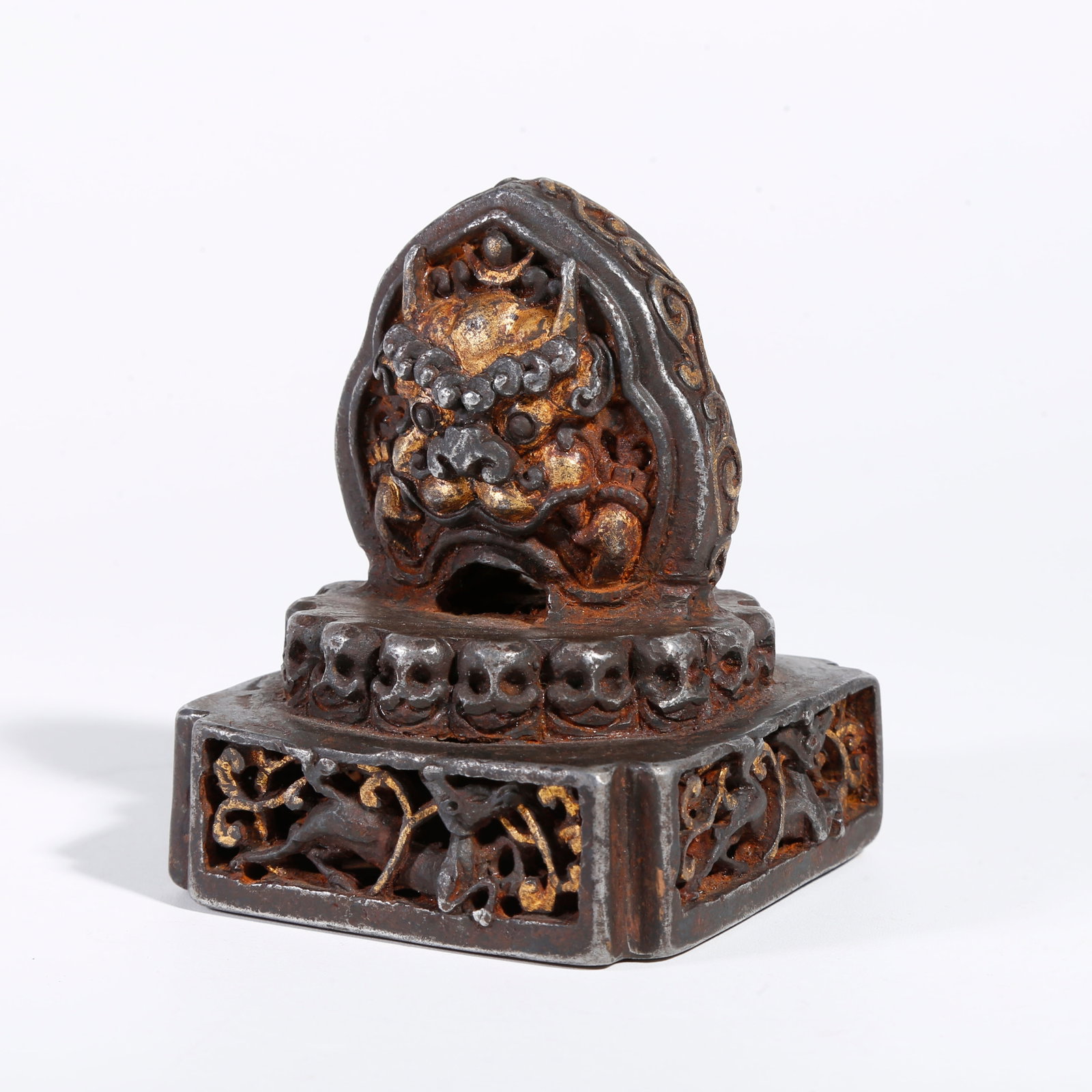 A IRON AND GOLD INLAID SHAMBHALA SEAL (1 of 9)