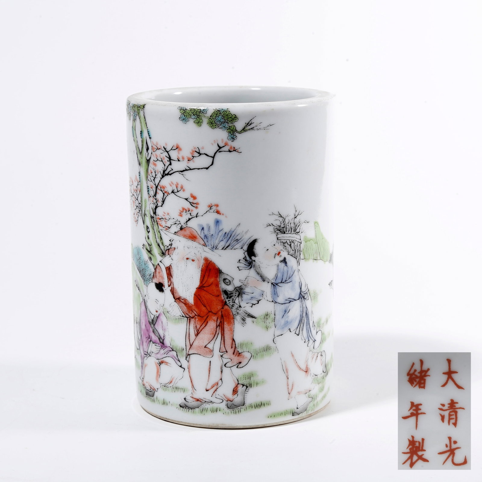 A FAMILLE ROSE BRUSH POT WITH FIGURE STORY PATTERN (1 of 9)