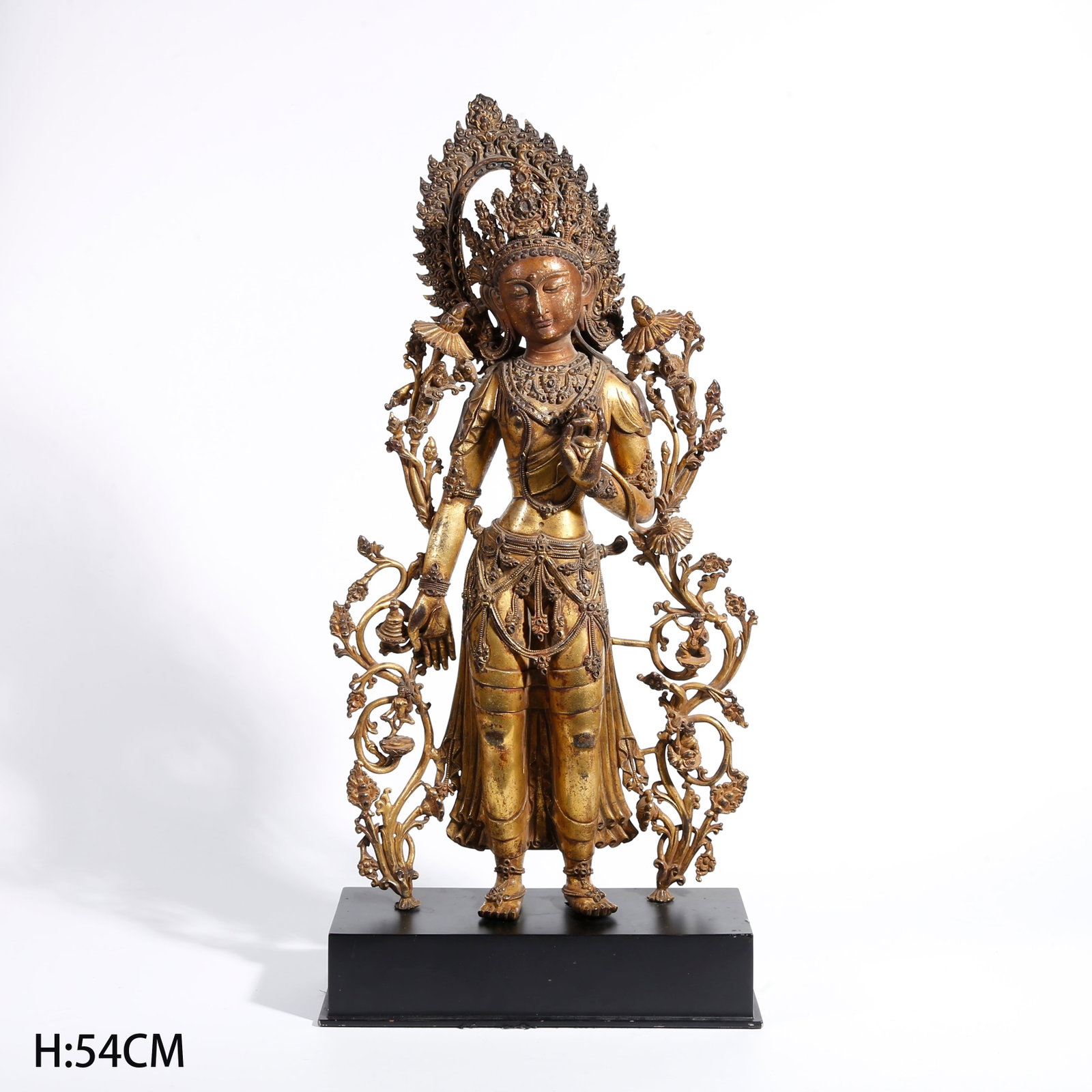 A GILT BRONZE STANDING STATUE OF GREEN TARA: Gilt Bronze Standing Statue of Green Tara