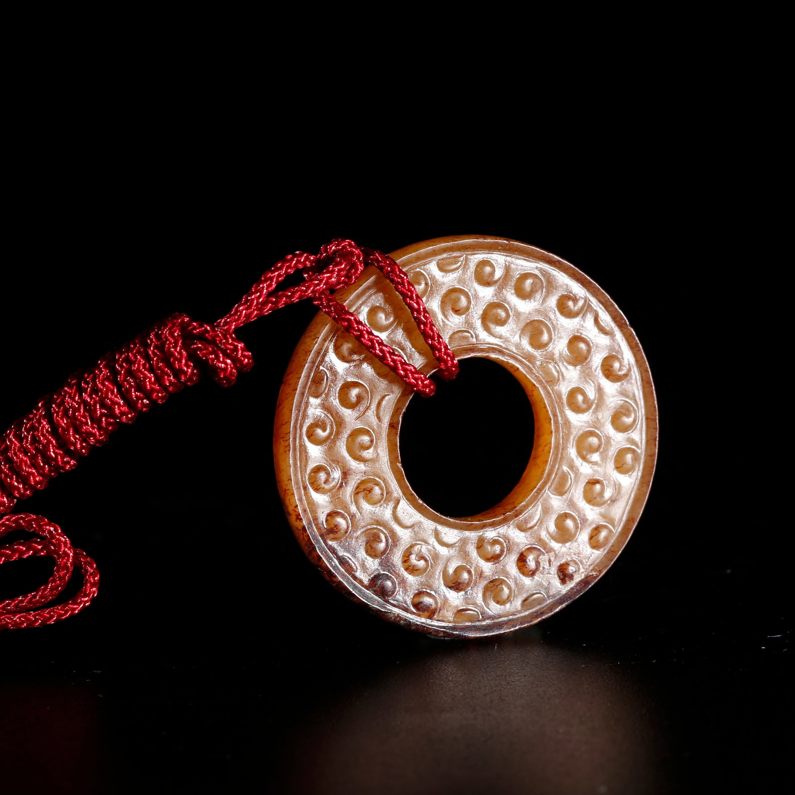 A ARCHAIC JADE CARVED SMALL BI DISC WITH SUSPENSION LOOP (1 of 10)