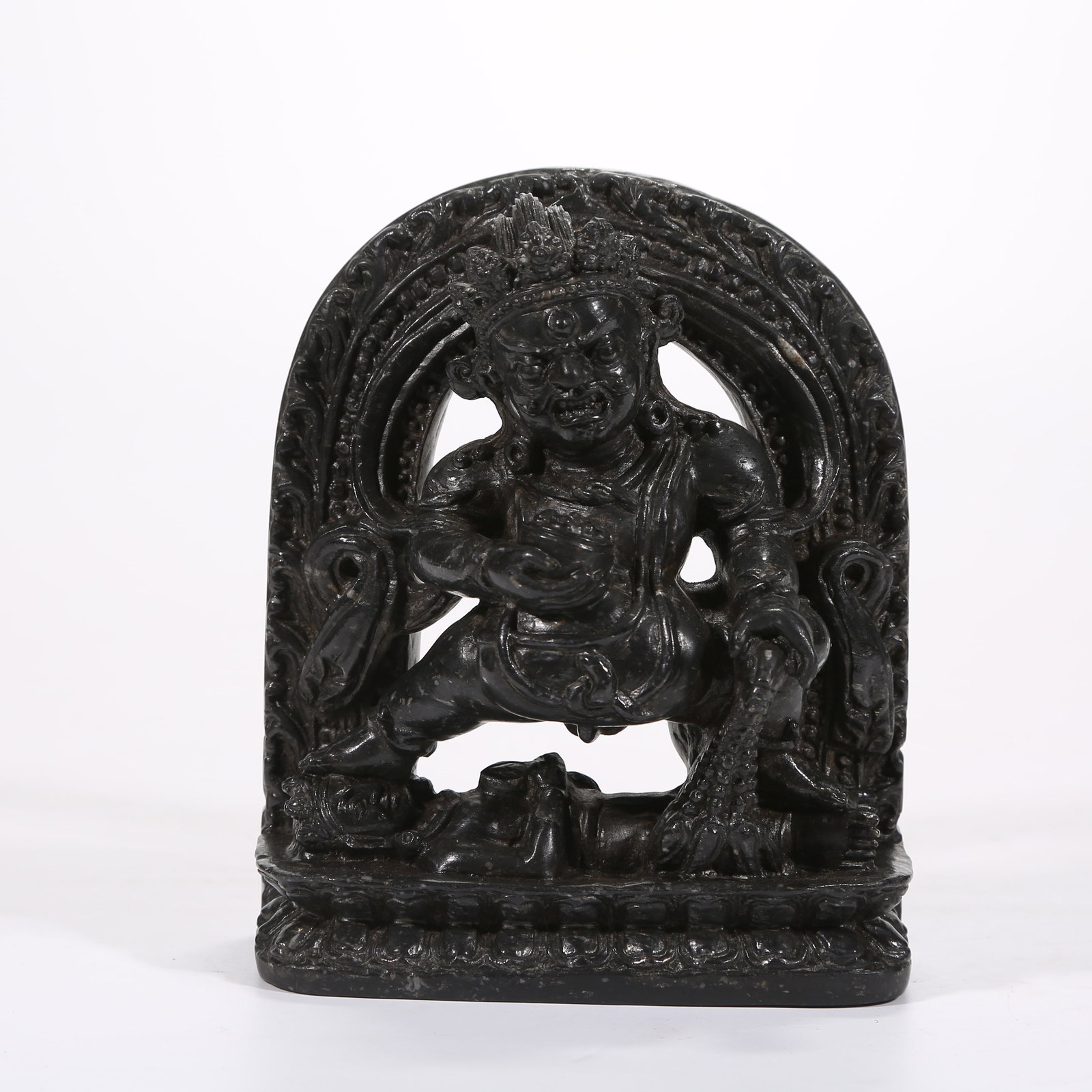 A BLACK STONE STATUE OF BLACK JAMBHALA (GOD OF WEALTH): Black Stone Statue of Black Jambhala (God of Wealth)