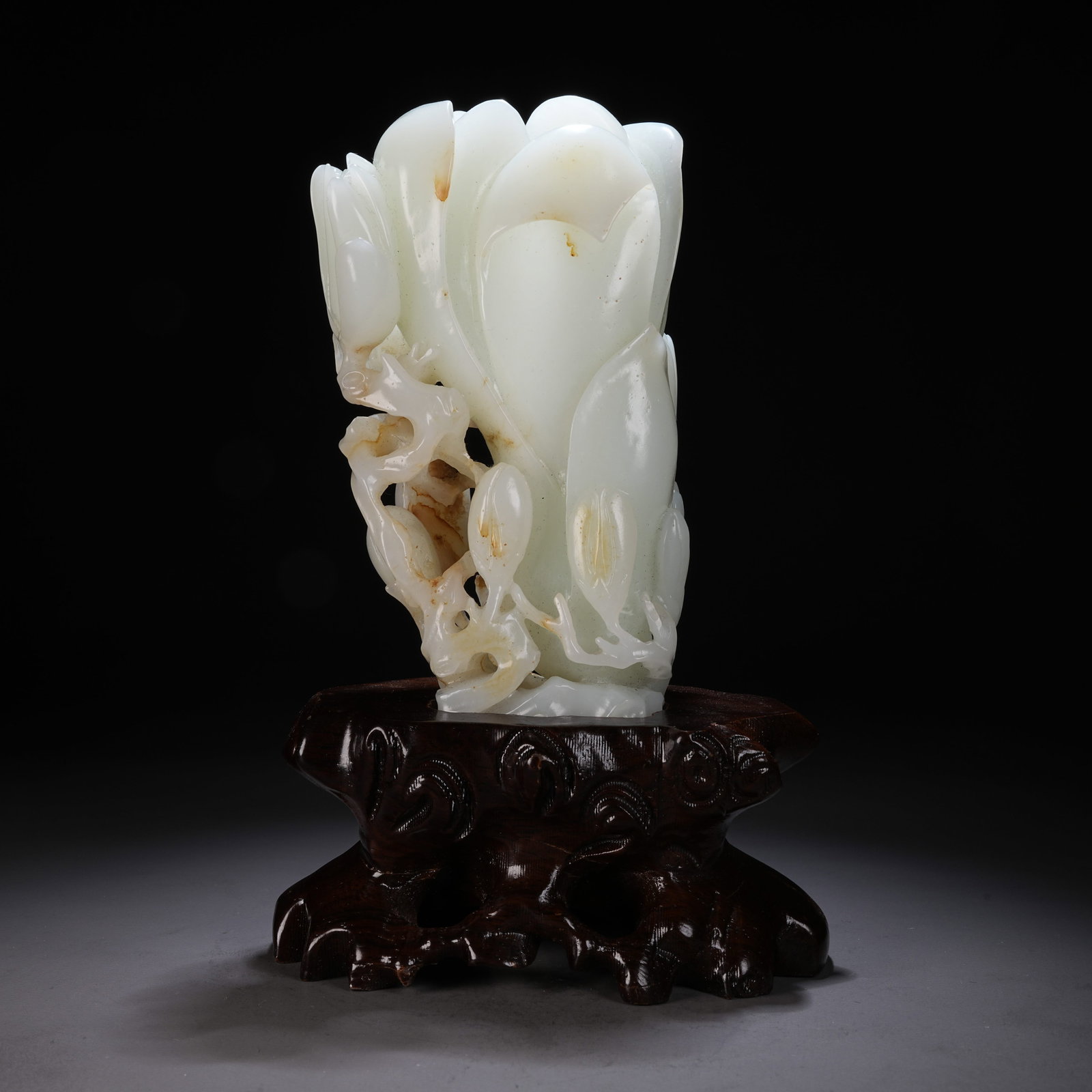 A HETIAN JADE FLOWER-FORM VASE INSERT - 6
