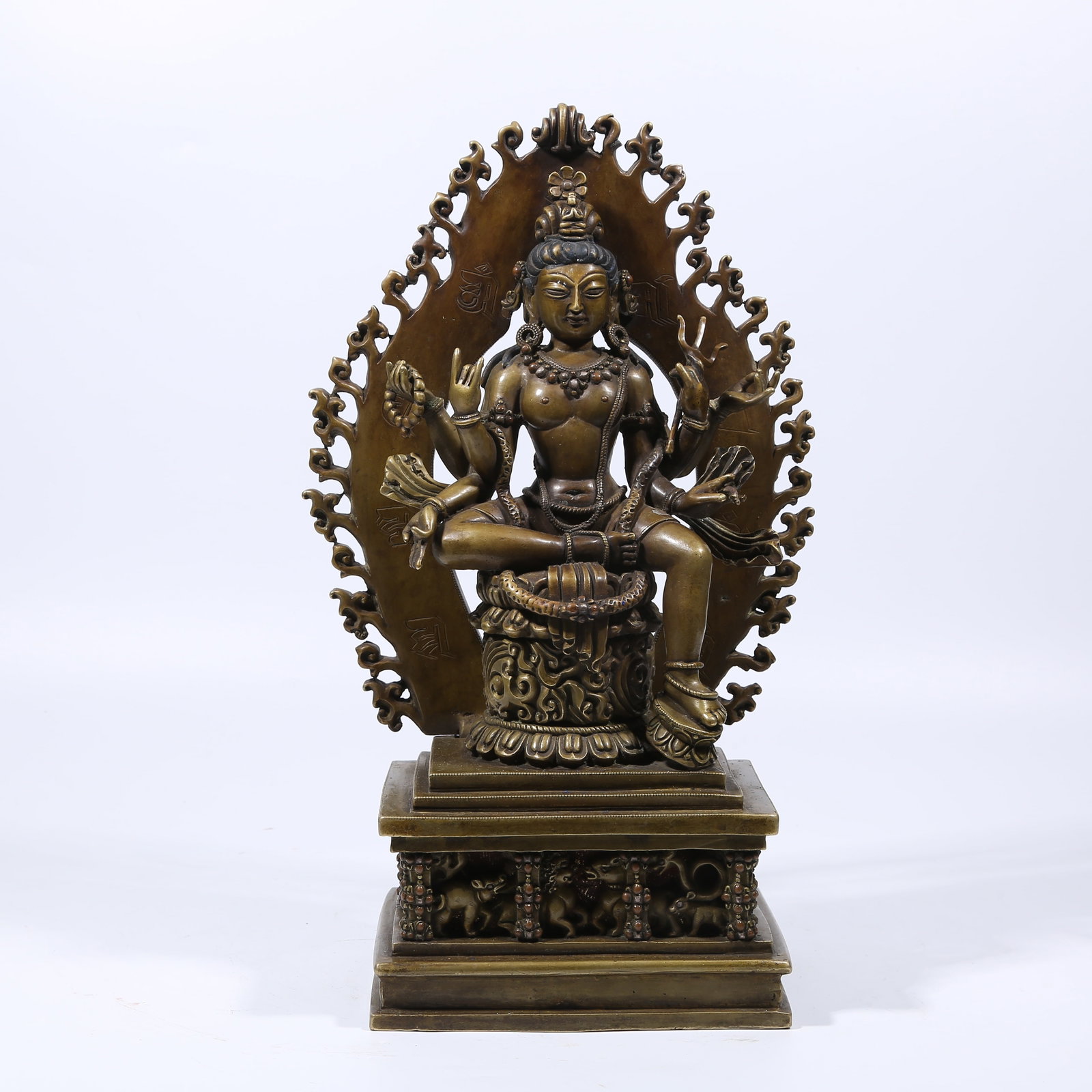 A ALLOY BRONZE SIX-ARMED AVALOKITESHVARA STATUE: Alloy Bronze Six-Armed Avalokiteshvara Statue