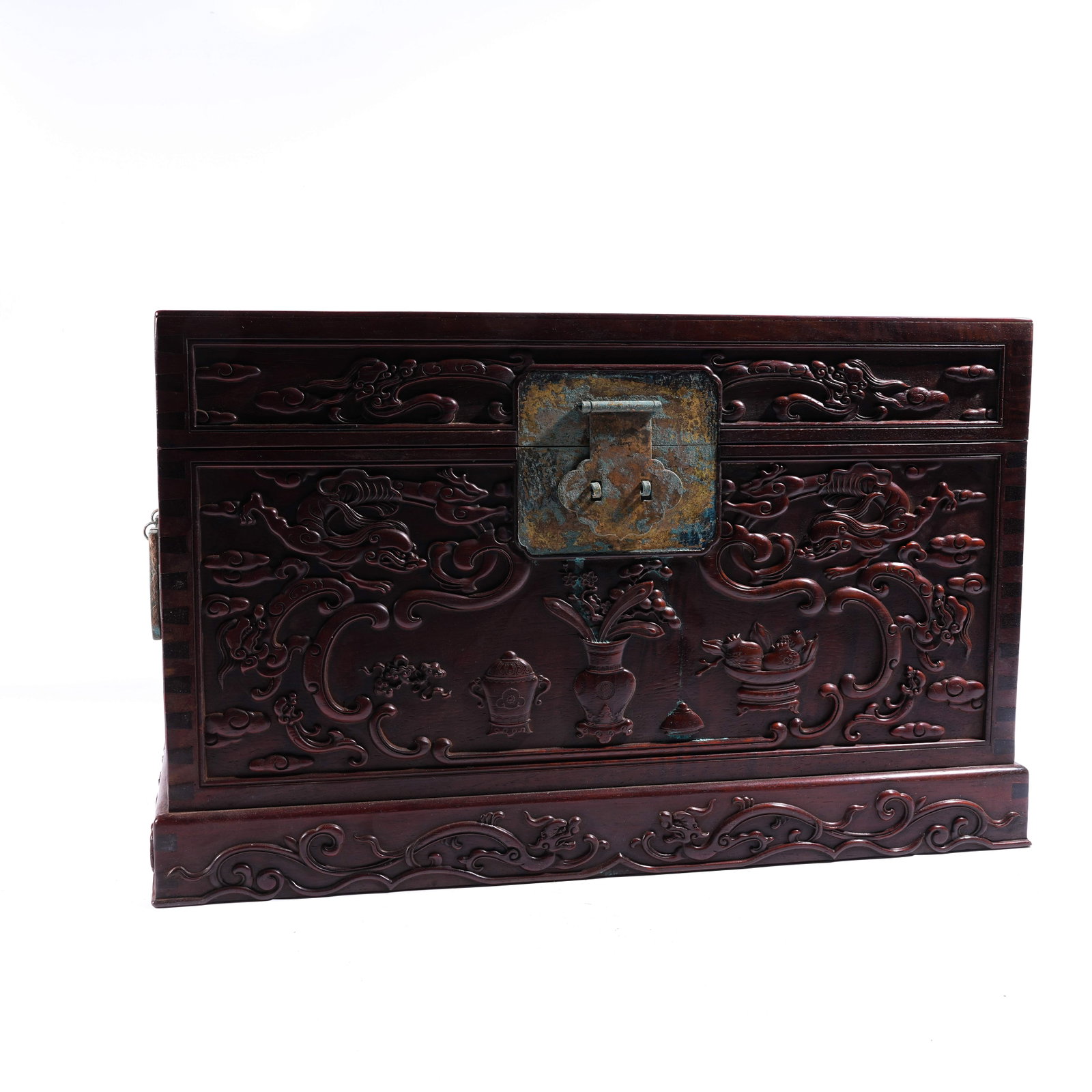 A CHEST WITH FIGURAL NARRATIVE MOTIFS IN HUANGHUALI WOOD (1 of 9)