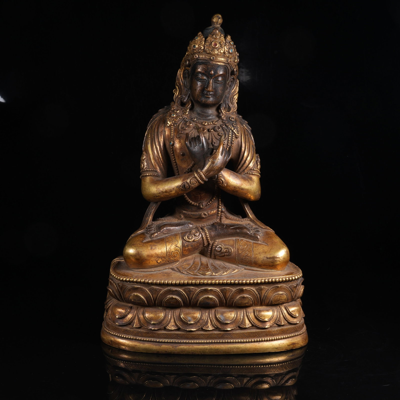 A GILT BRONZE STATUE OF VAJRADHARA: Gilt Bronze Statue of Vajradhara