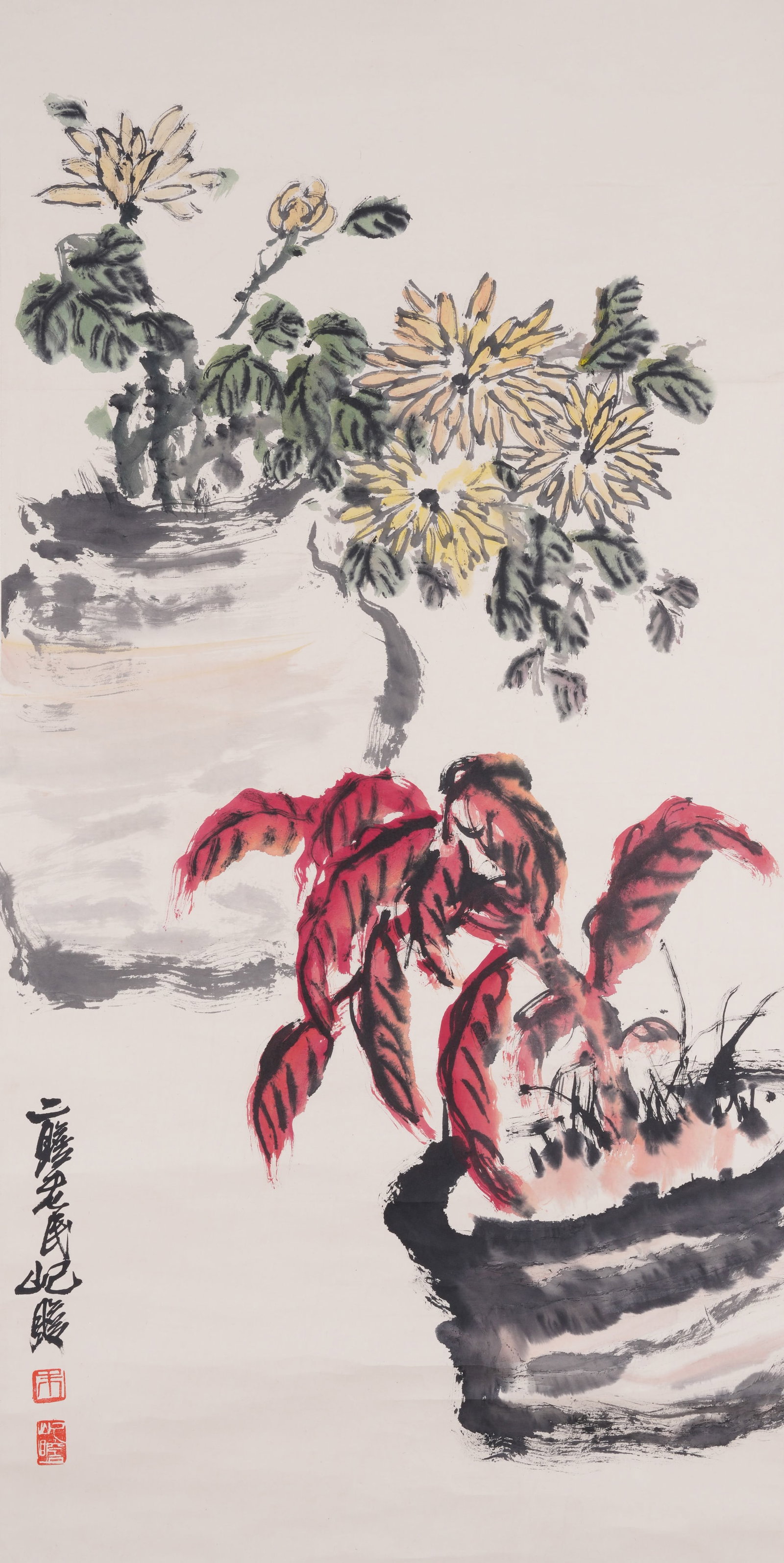 A FLOWER PAINTING ON PAPER BY ZHU QIZHAN.朱屺瞻: Flower Painting on Paper by Zhu Qizhan.朱屺瞻