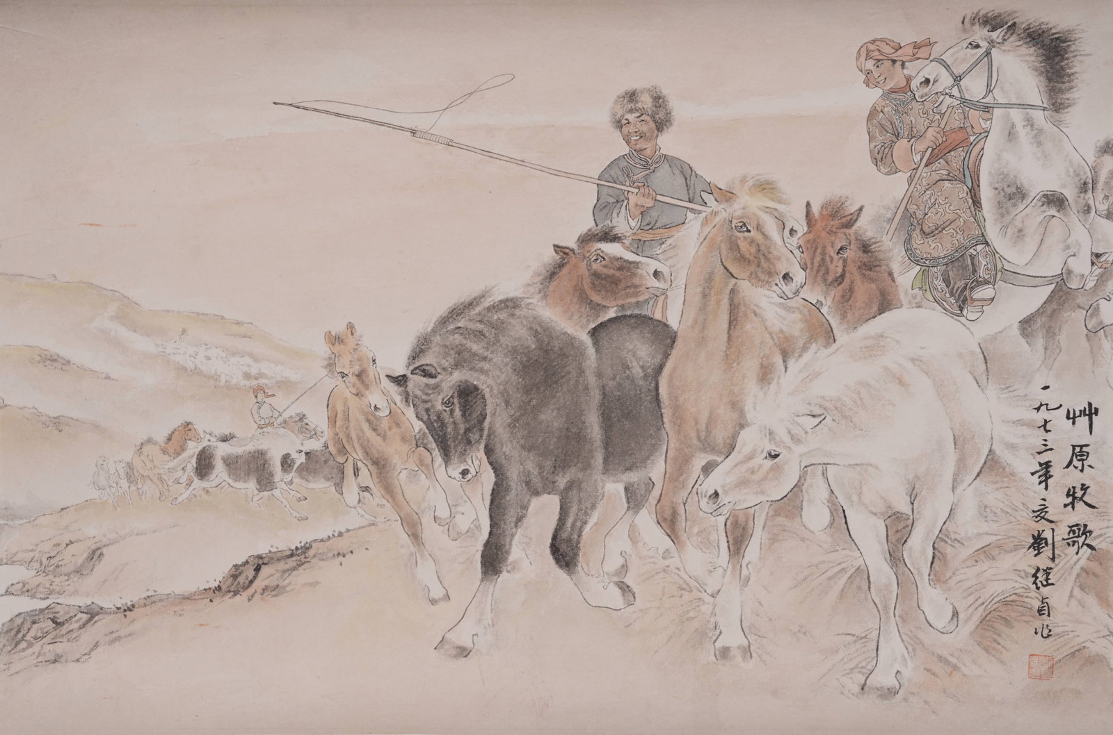 A HUMAN AND HORSE PAINTING ON PAPER BY LIU JIYOU.劉繼卣 (1 of 9)