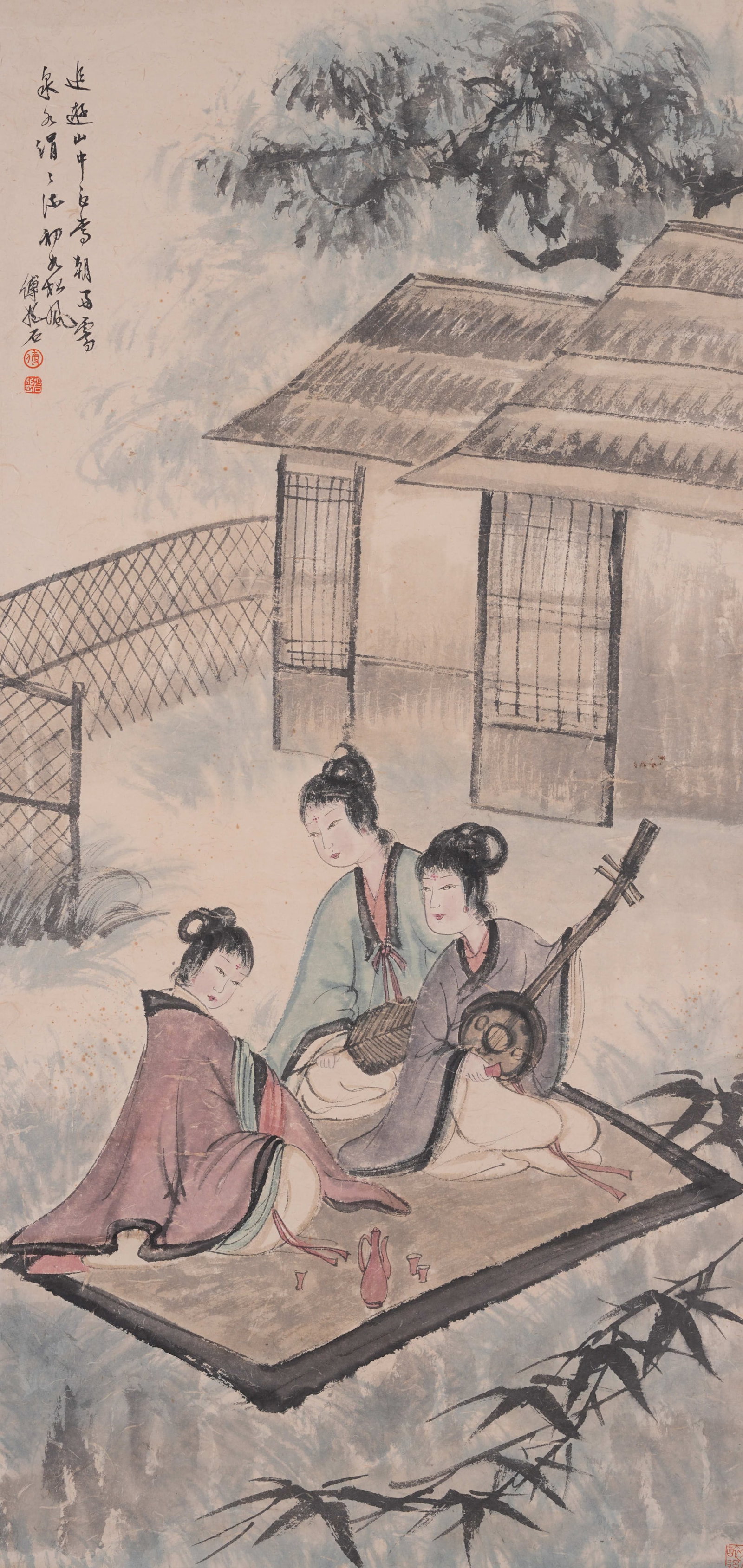 A LADY PAINTING ON PAPER BY FU BAOSHI.傅抱石 (1 of 9)