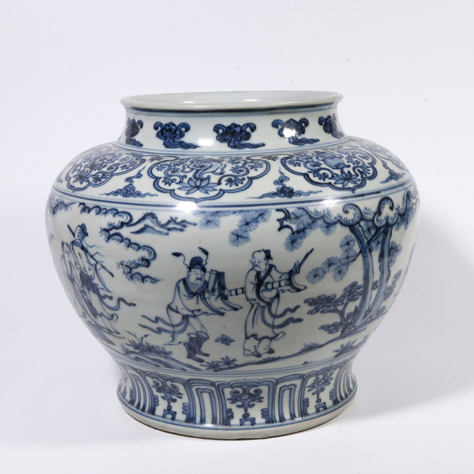 A LARGE BLUE AND WHITE JAR WITH FIGURE STORY PATTERN (1 of 9)