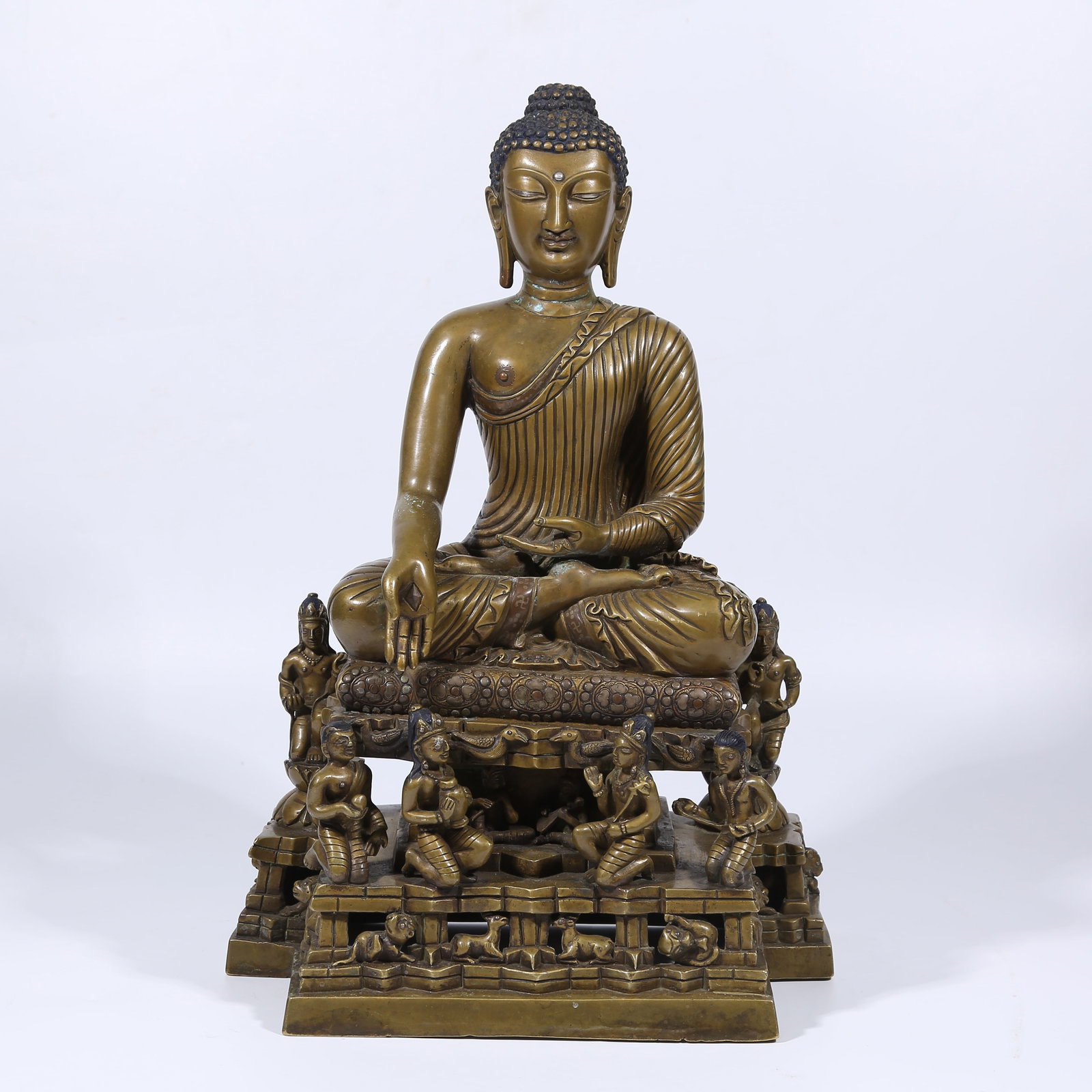 A ALLOY BRONZE RATNASAMBHAVA BUDDHA STATUE: Alloy Bronze Ratnasambhava Buddha Statue