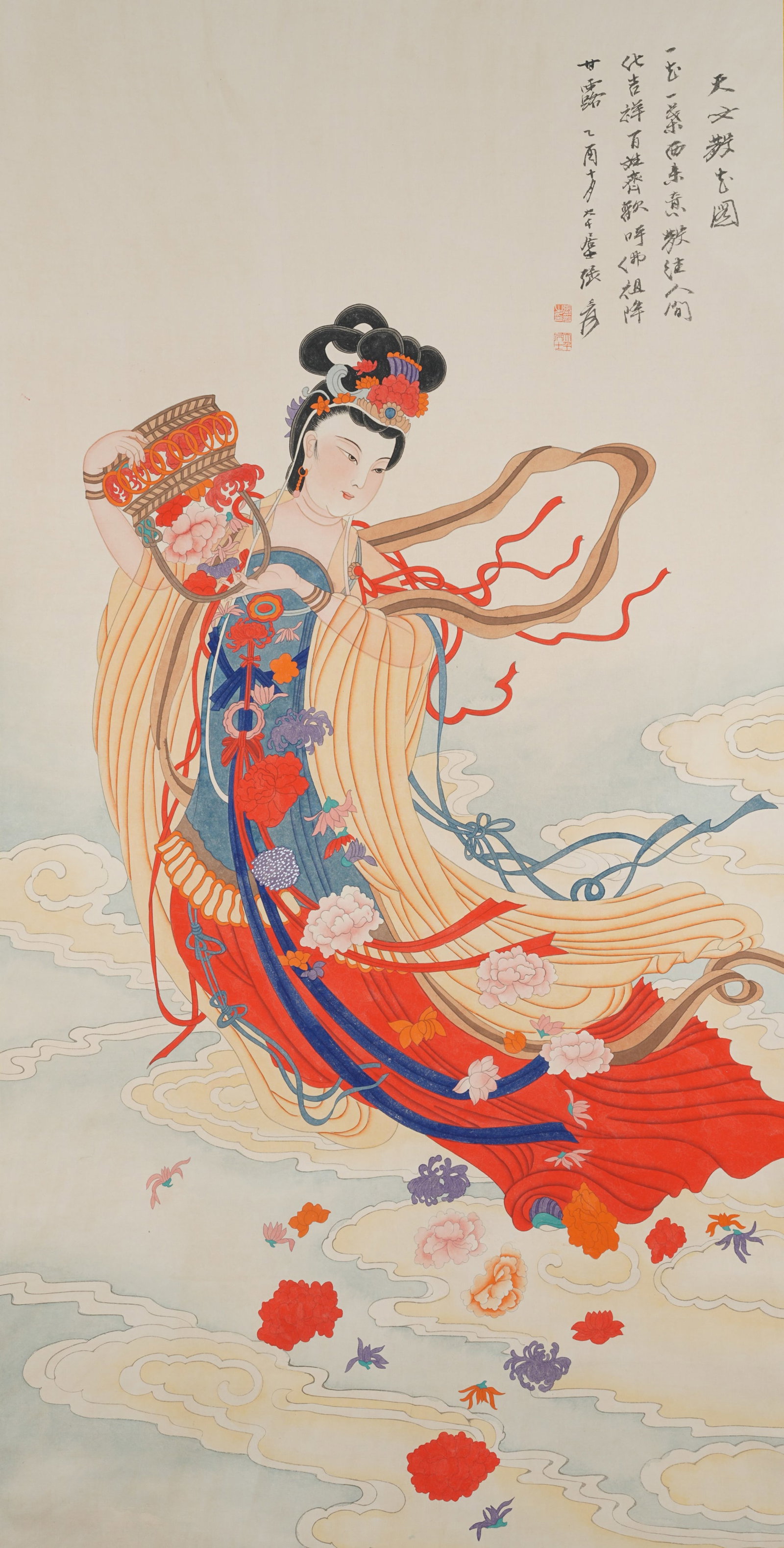 A HEAVENLY MAIDEN SCATTERING FLOWERS PAINTING ON PAPER BY ZHANG DAQIAN.張大千 (1 of 7)