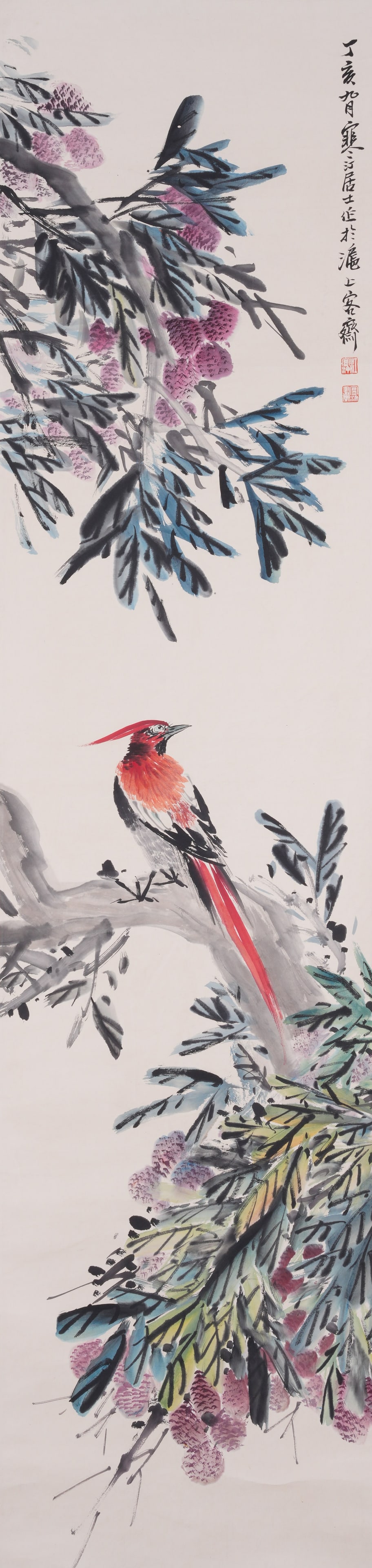 A FLOWER AND BIRD PAINTING ON PAPER BY JIANG HANTING.江寒汀: Flower and Bird Painting on Paper by Jiang Hanting.江寒汀