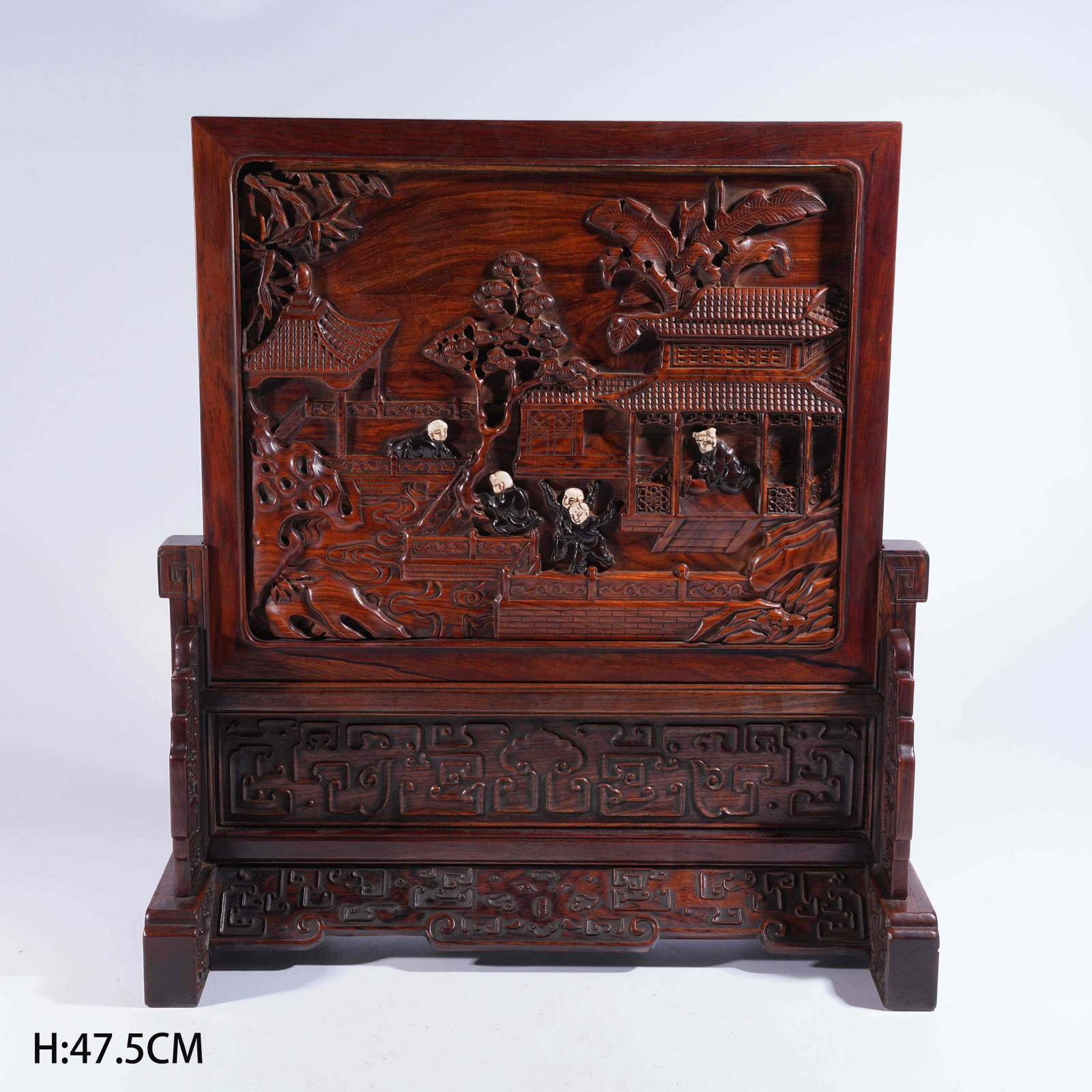 A TABLE SCREEN IN HARDWOOD INLAID WITH ZITAN, DECORATED WITH "CHILDREN AT PLAY IN A GARDEN" MOTIF (1 of 10)