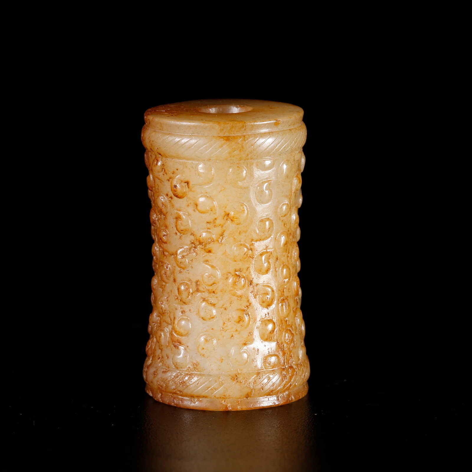 A HETIAN JADE CARVED CYLINDRICAL BEAD (LEZI) (1 of 9)