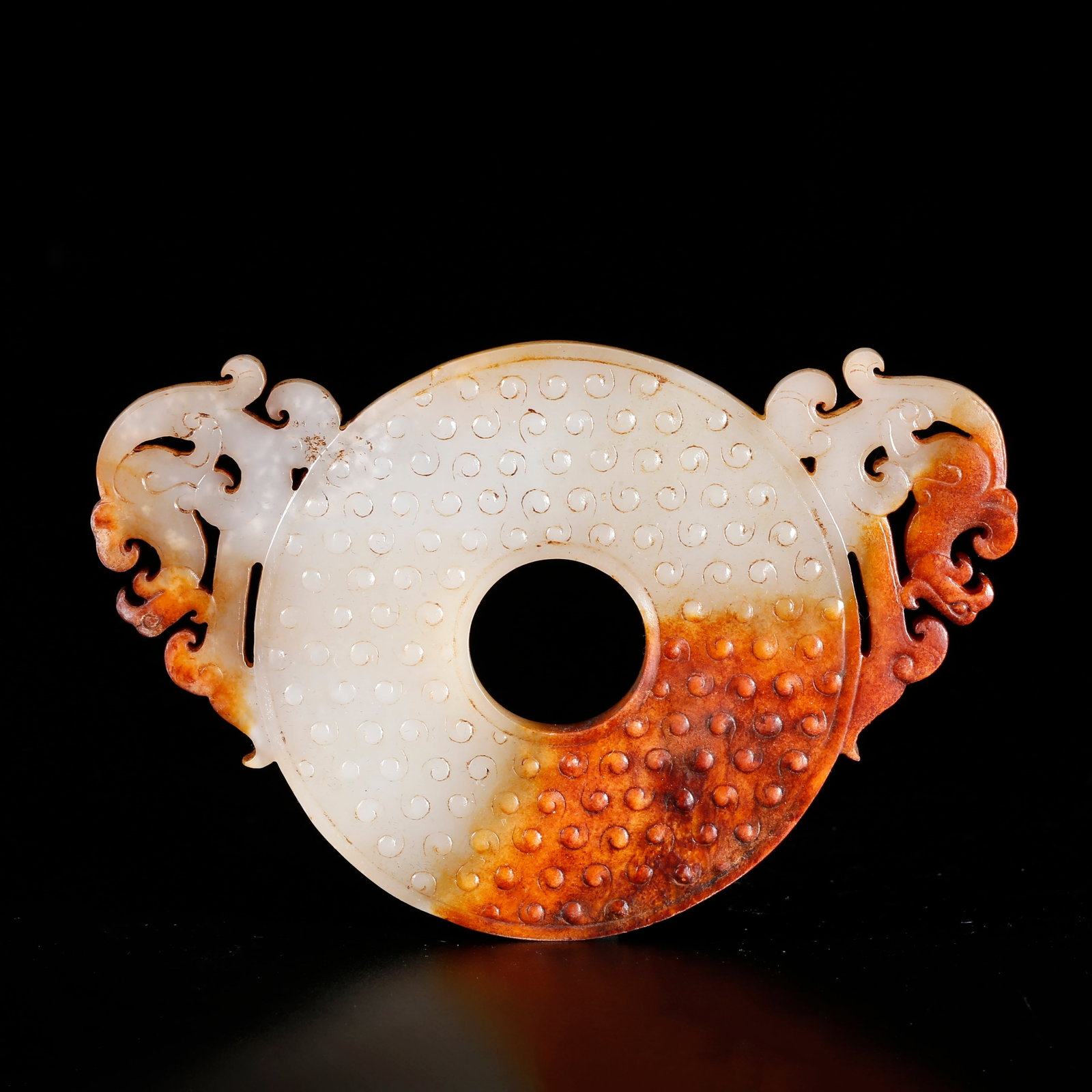 A HETIAN JADE CARVED BI DISC WITH DOUBLE PHOENIX MOTIF (1 of 10)