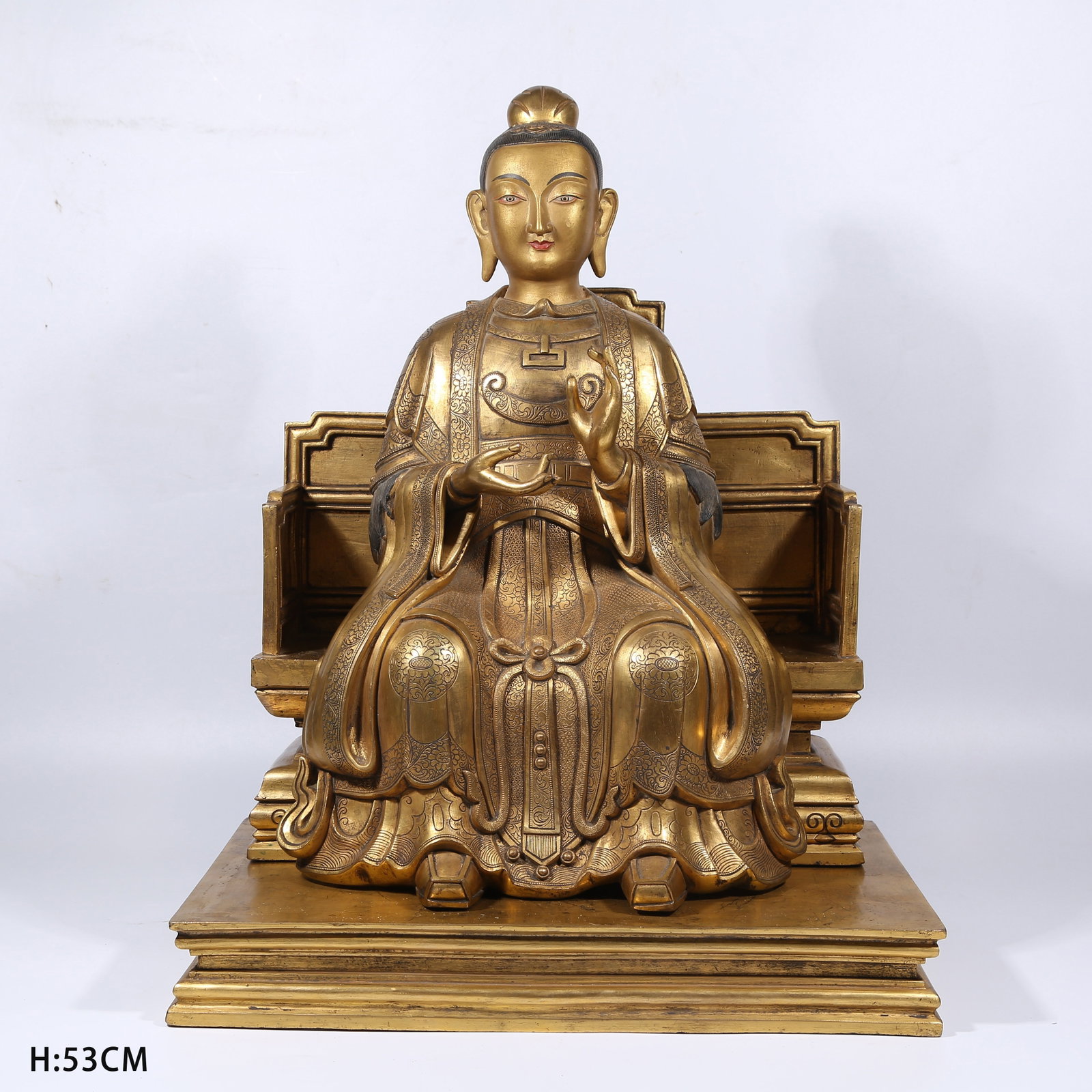 A GILT BRONZE HEAVENLY OFFICIAL STATUE: Gilt Bronze Heavenly Official Statue