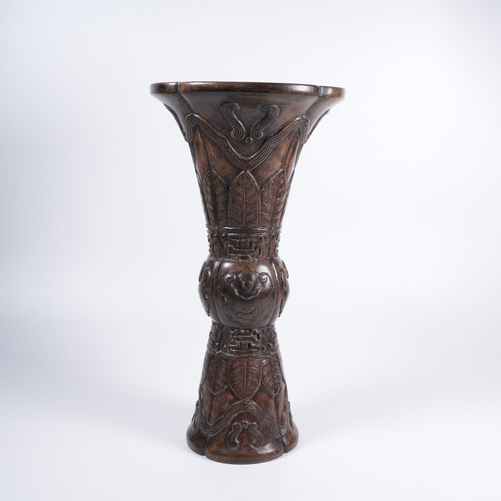 A RED SANDALWOOD RELIEF GU VASE (1 of 9)