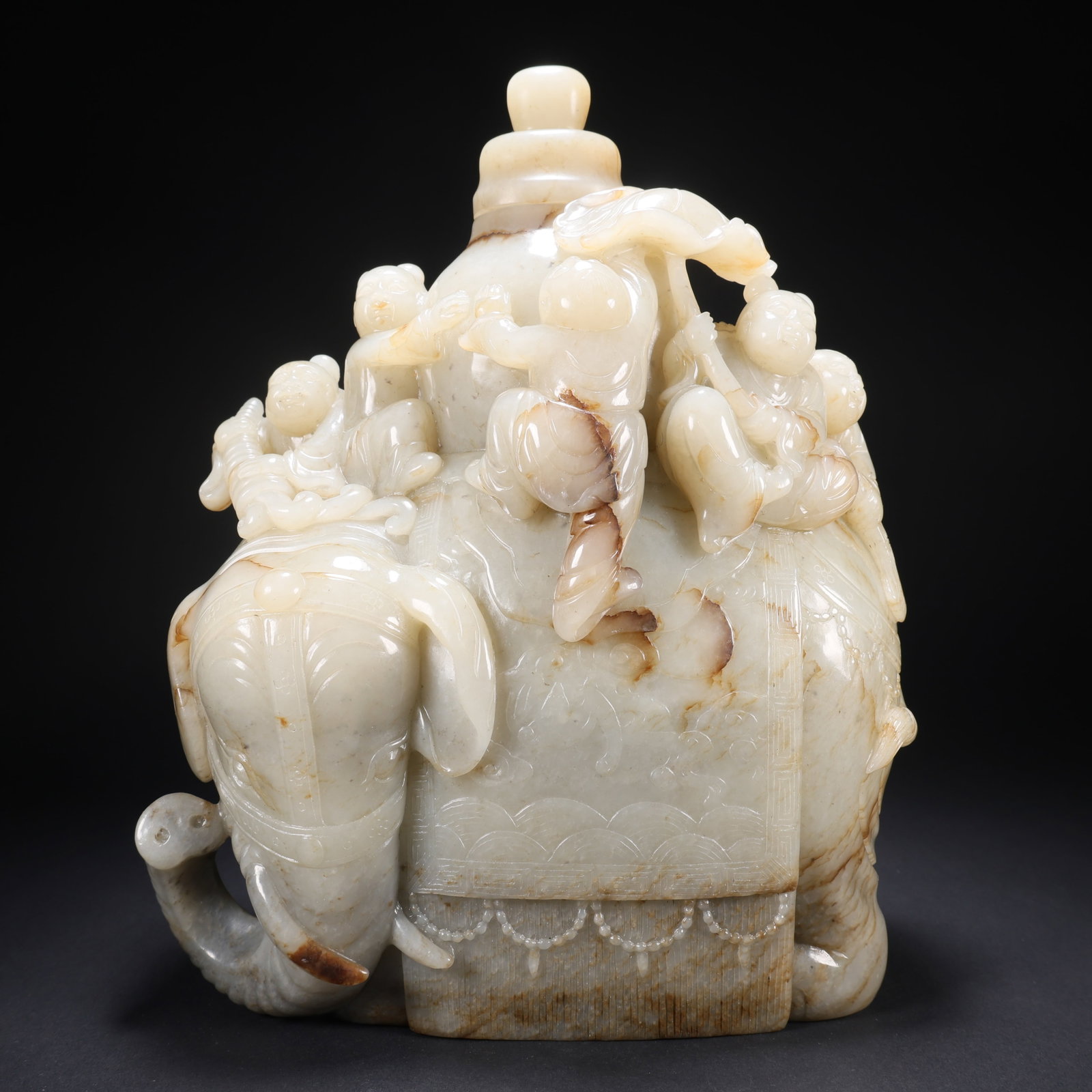 A HETIAN JADE FIVE BOYS PLAYING WITH AN ELEPHANT (1 of 9)